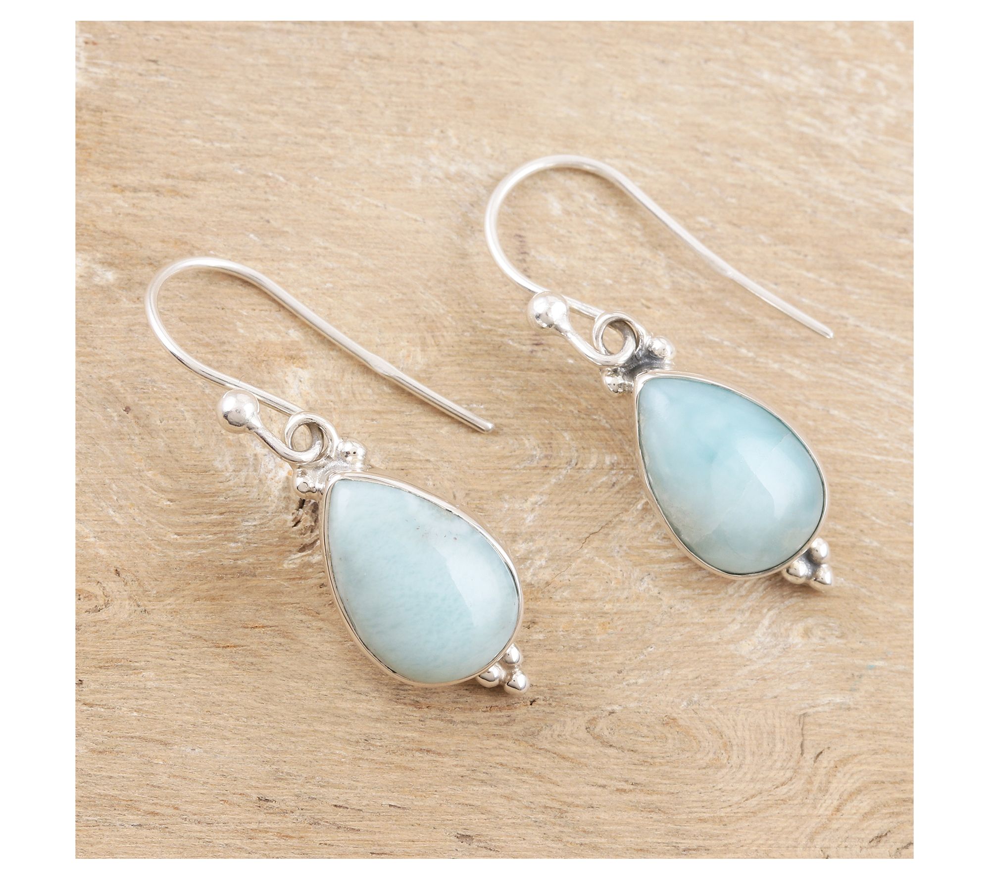 Novica Artisan Crafted Sterling Silver Larimar Dangle Earrings