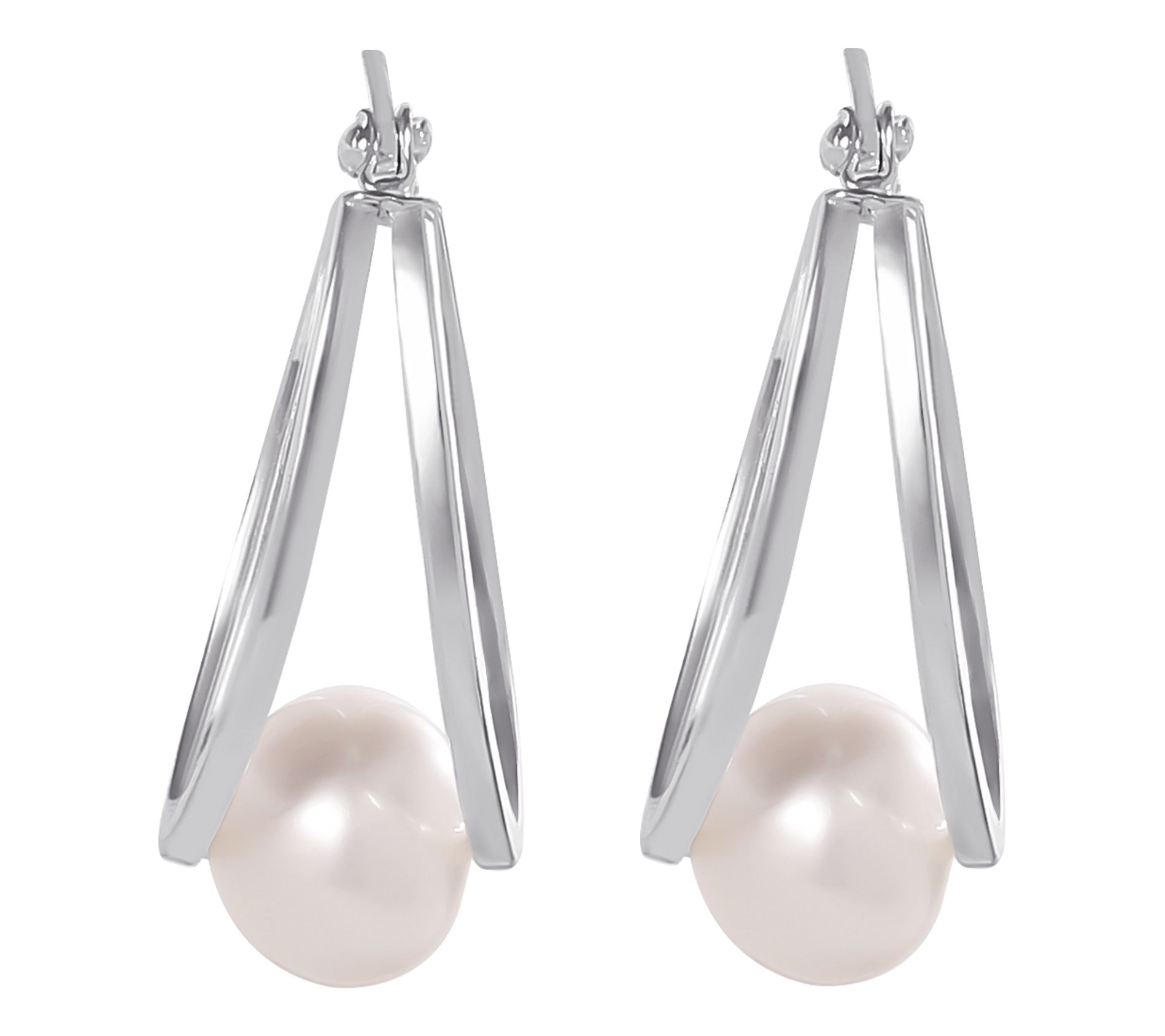 Silver Style Cultured Pearl Hoop Earrings, Sterling