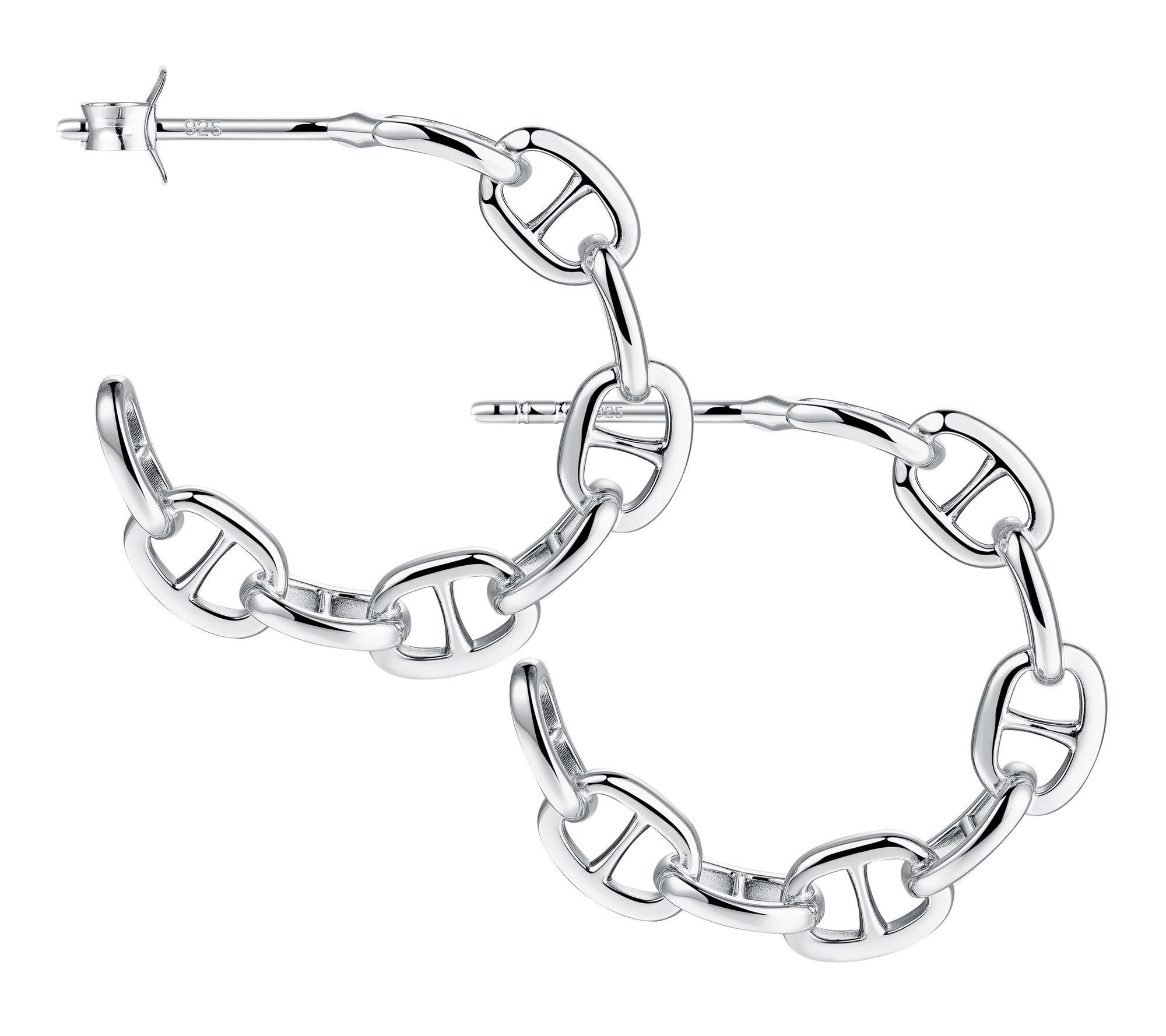 Silver Style Mariner Link Oval Hoop Earrings, Sterling