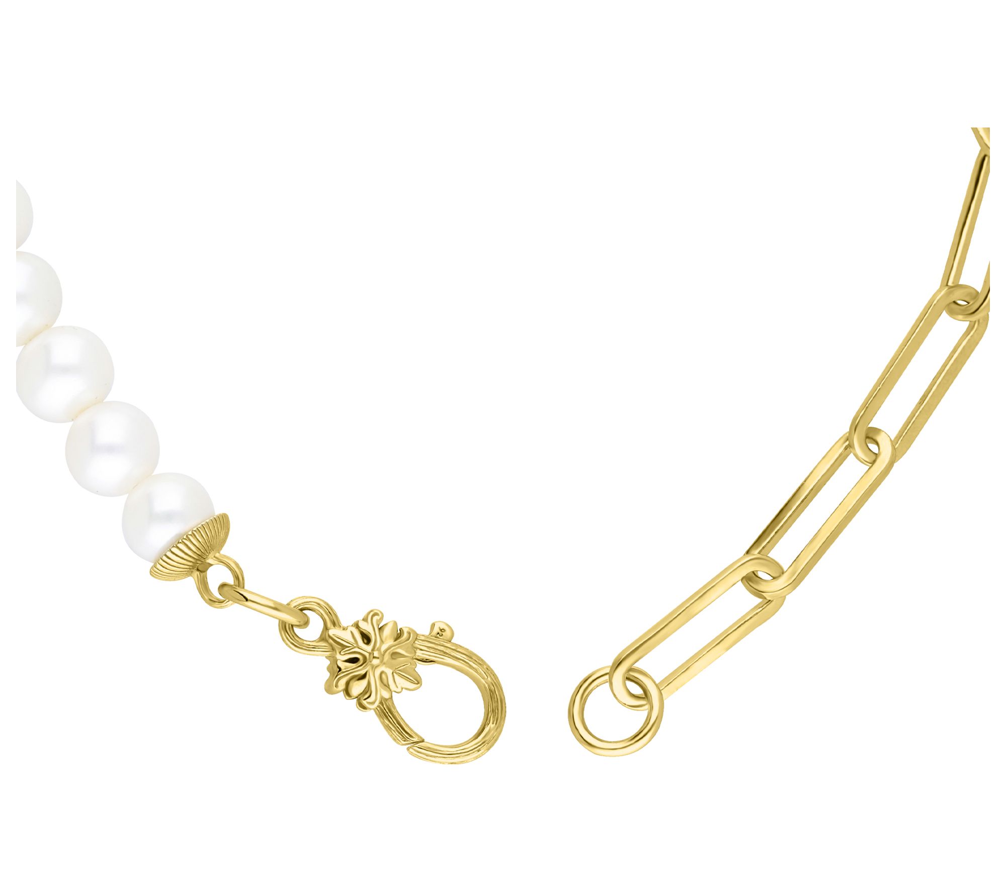 Ariva 18K Gold Clad Cultured Pearl Paper Clip Link Bracelet