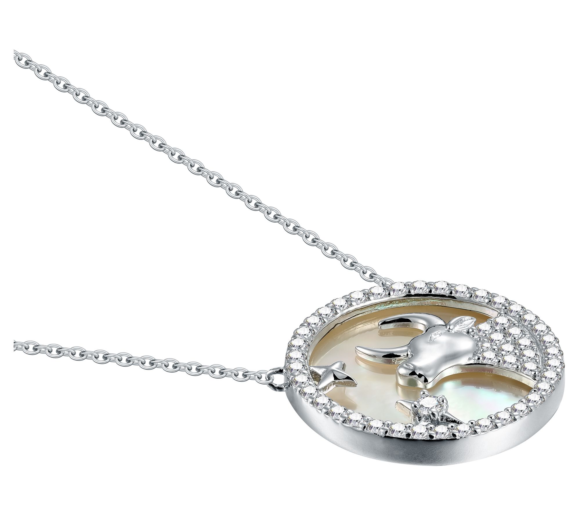 Diamonique & Mother of Pearl Zodiac Sign Necklace, Sterling