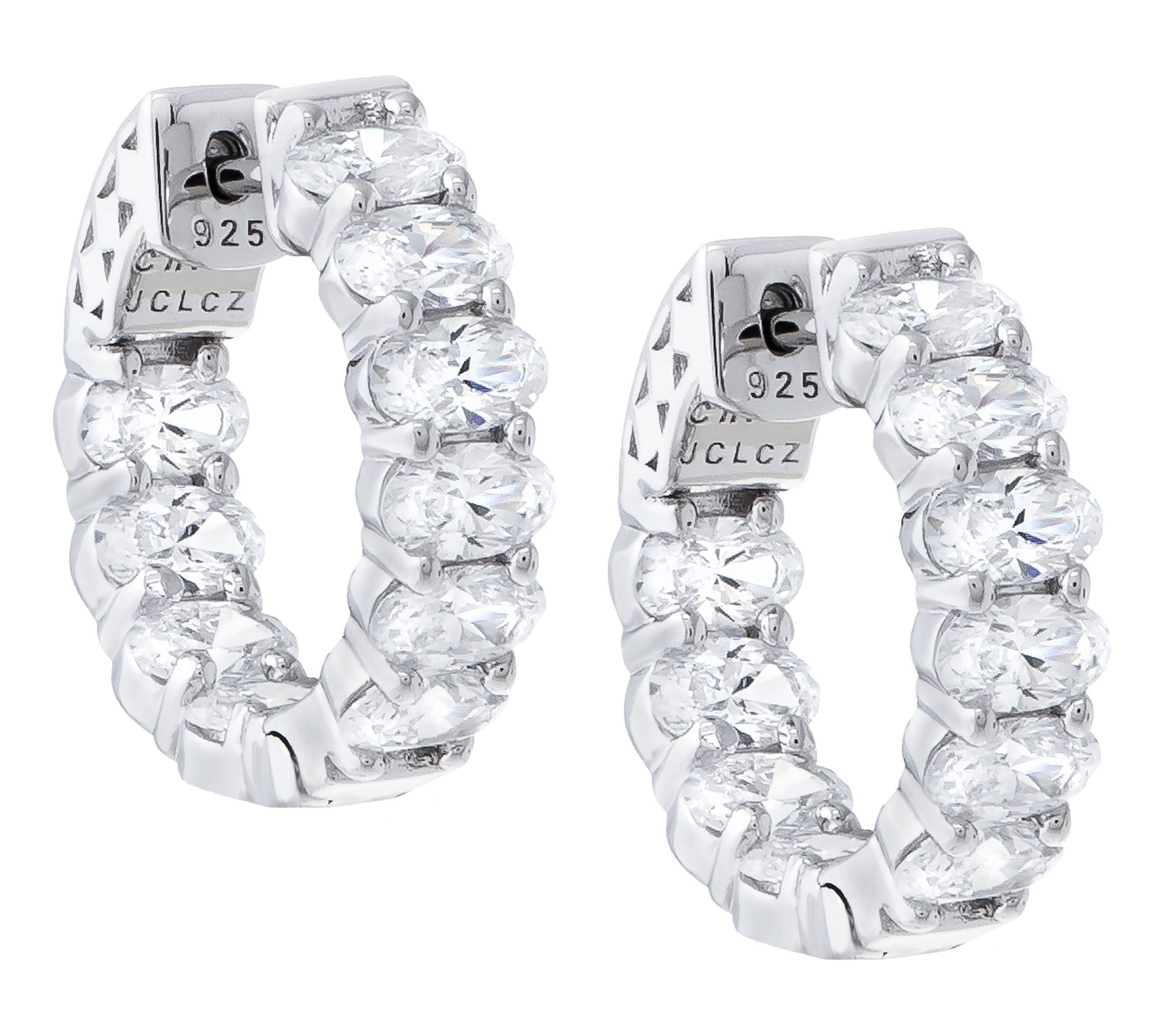Diamonique 5.00 cttw Oval-Cut Hoop Earrings, Strling Silver