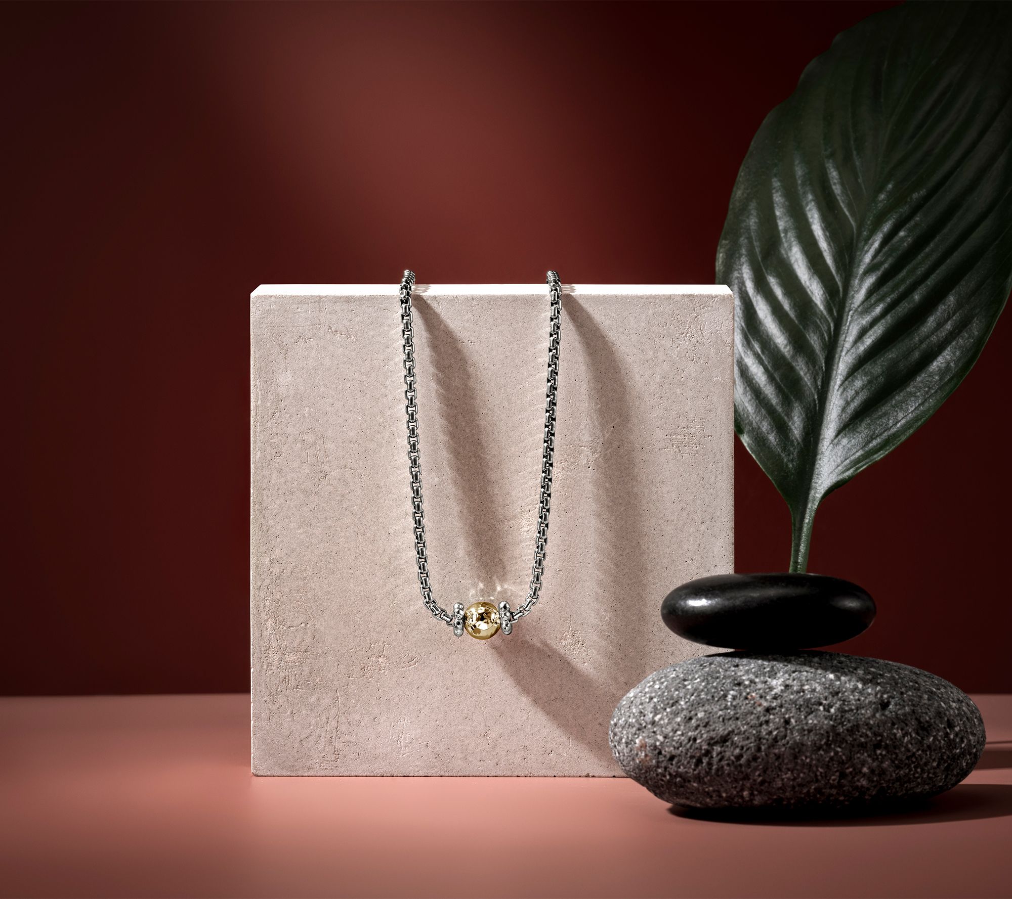 JAI Sterling & 14K Hammered Bead 2.7mm Box Chain 16