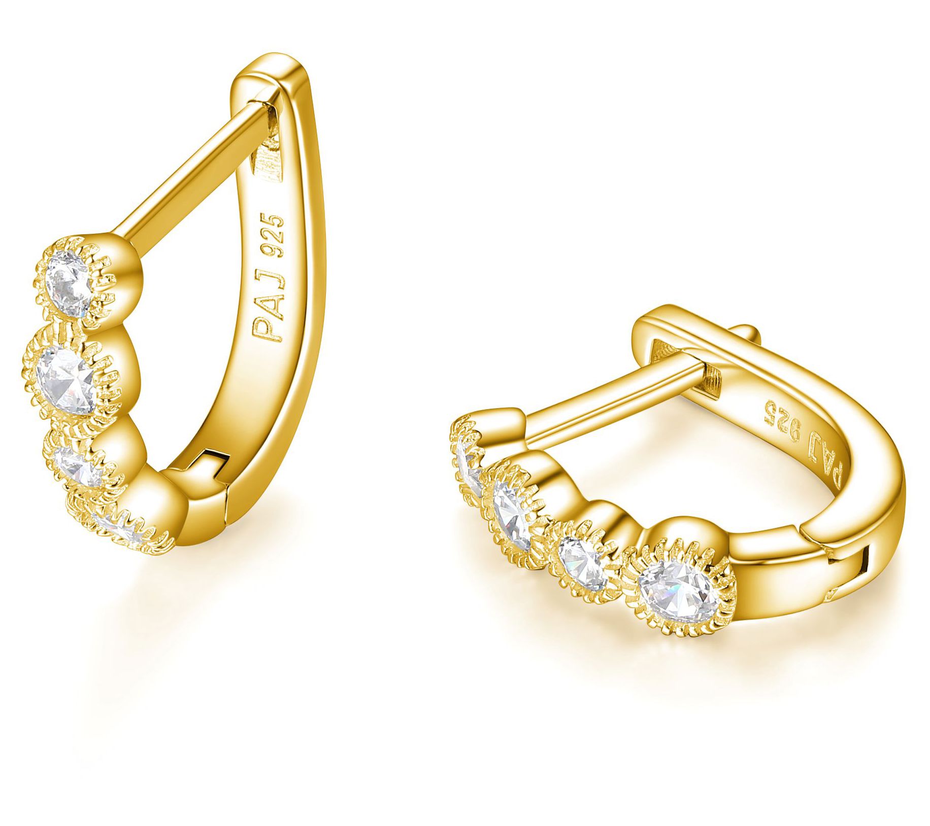 Diamonique Hinged Hoop Earrings, 18K Gold Clad