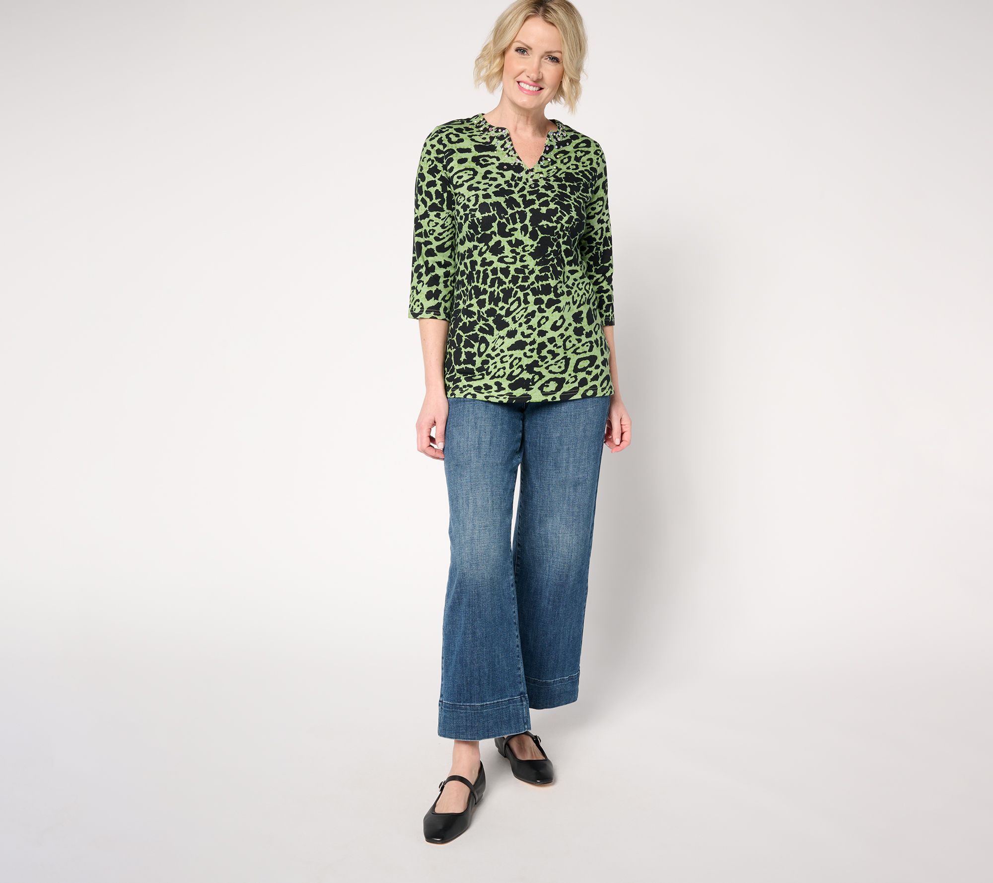 Quacker Factory Angel's Wild Side 3/4 Sleeve Knit Top