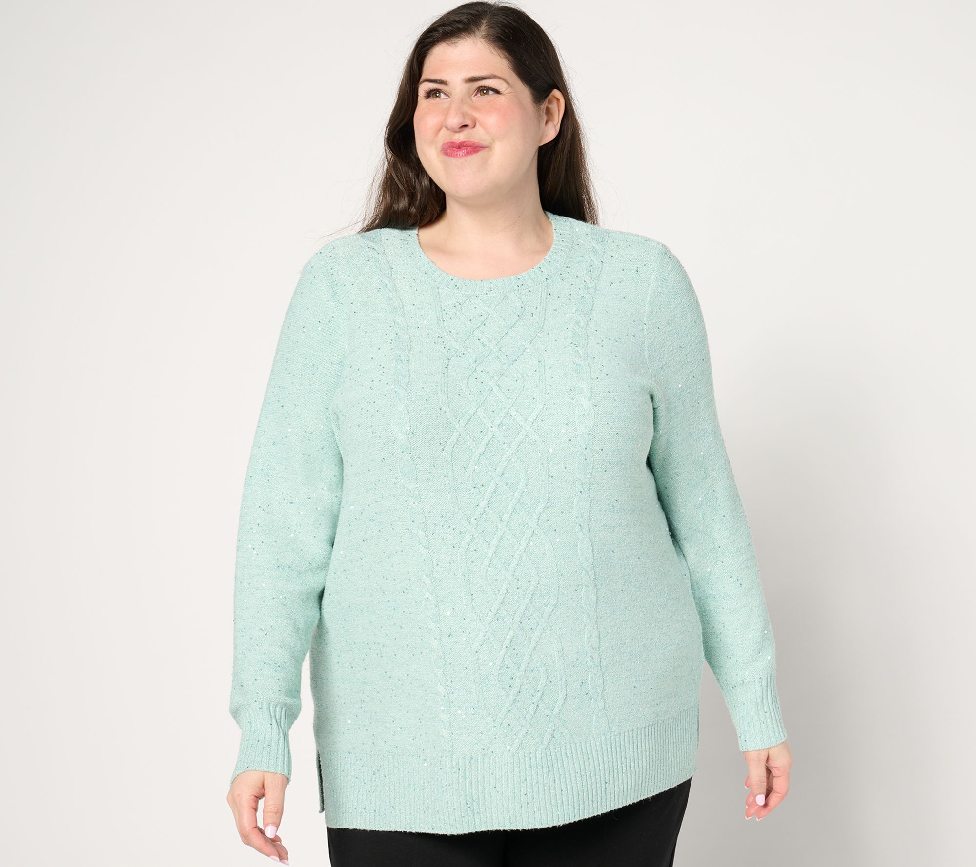 Jingle Belles by Kim Gravel Sugarplum Sparkle Sequin Cable Sweater