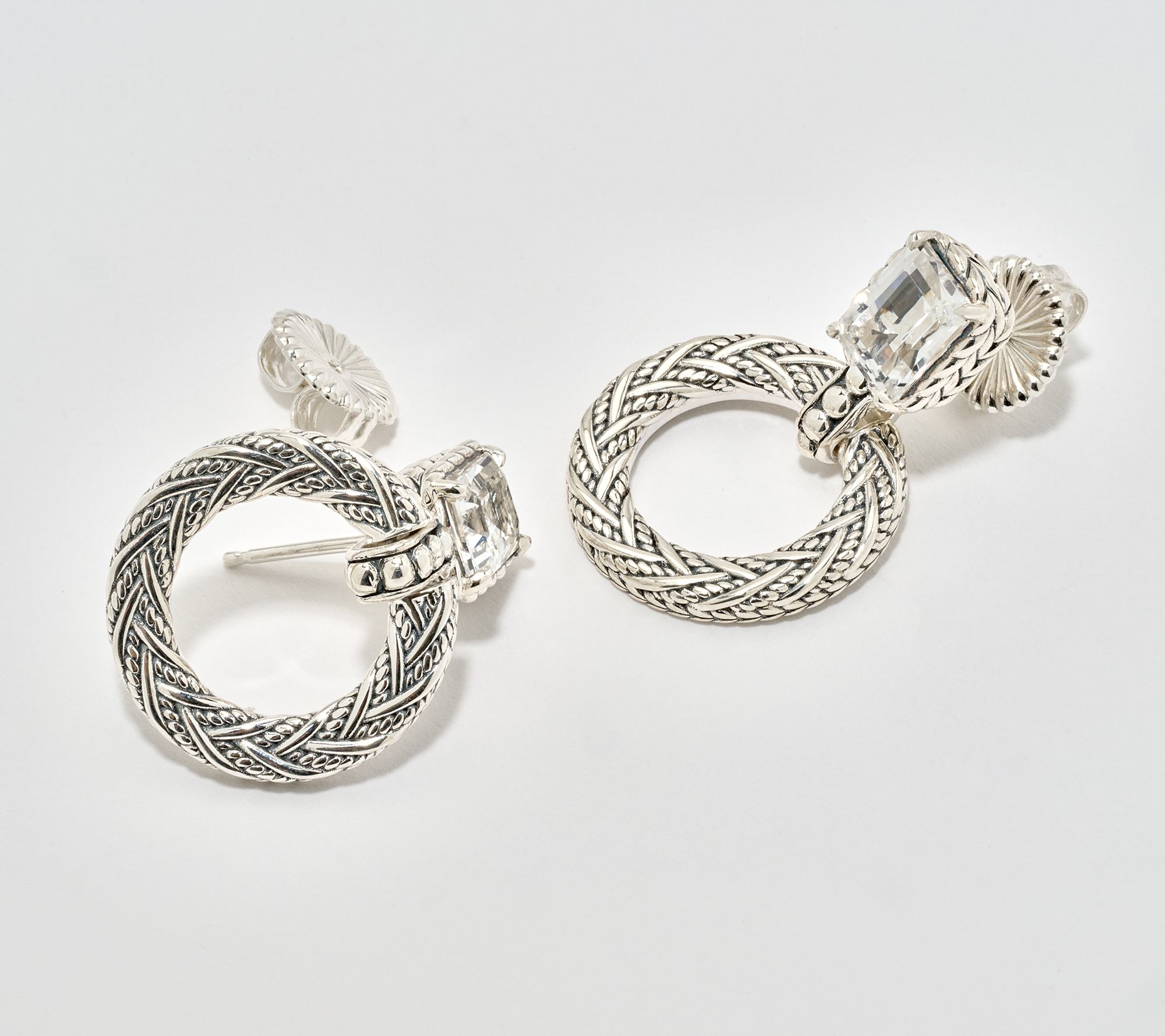 JAI Sterling Silver Legacy Woven Emerald Cut Hoop Earrings