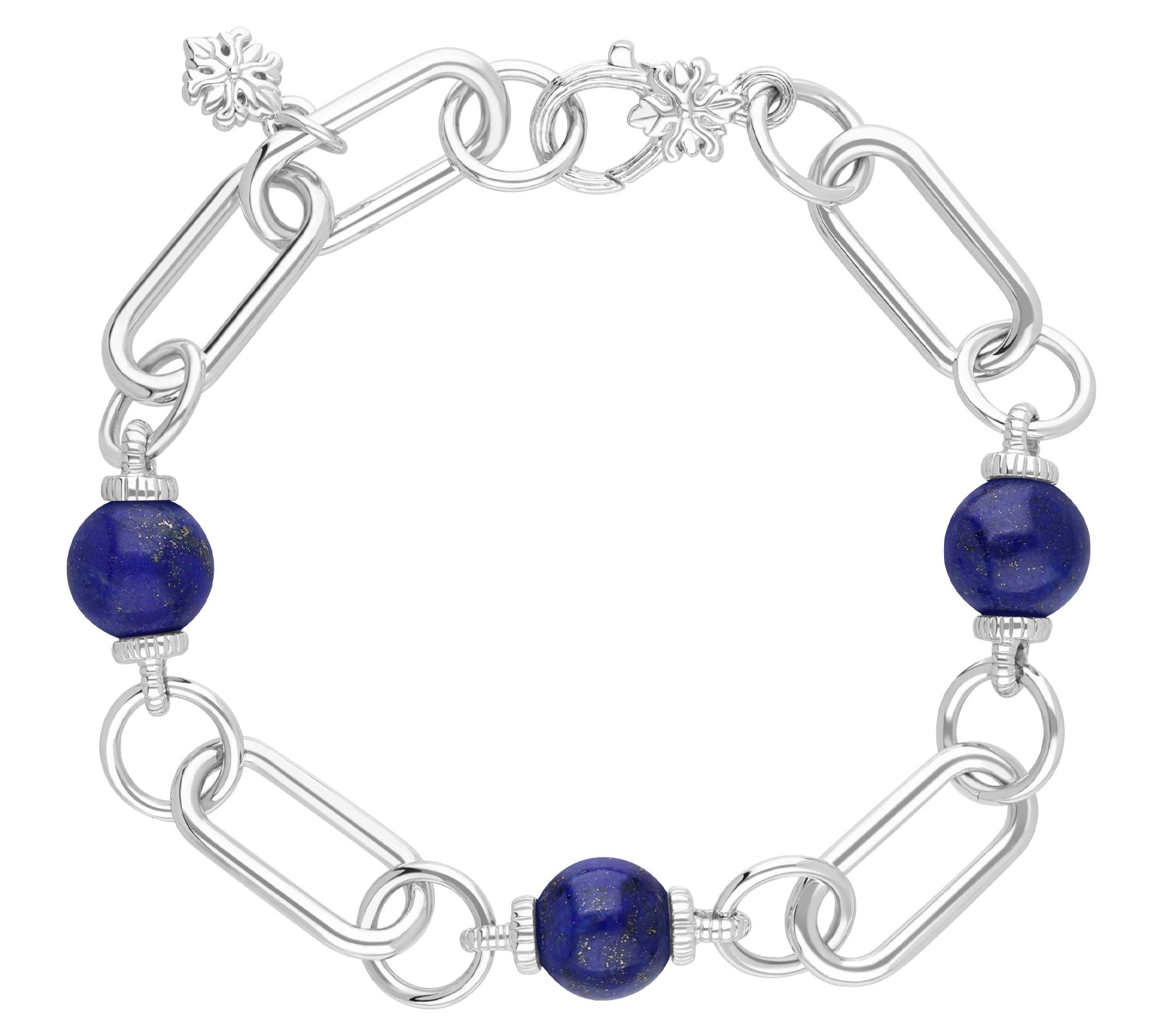 Ariva Sterling Paperclip Link Gemstone Bead Bracelet