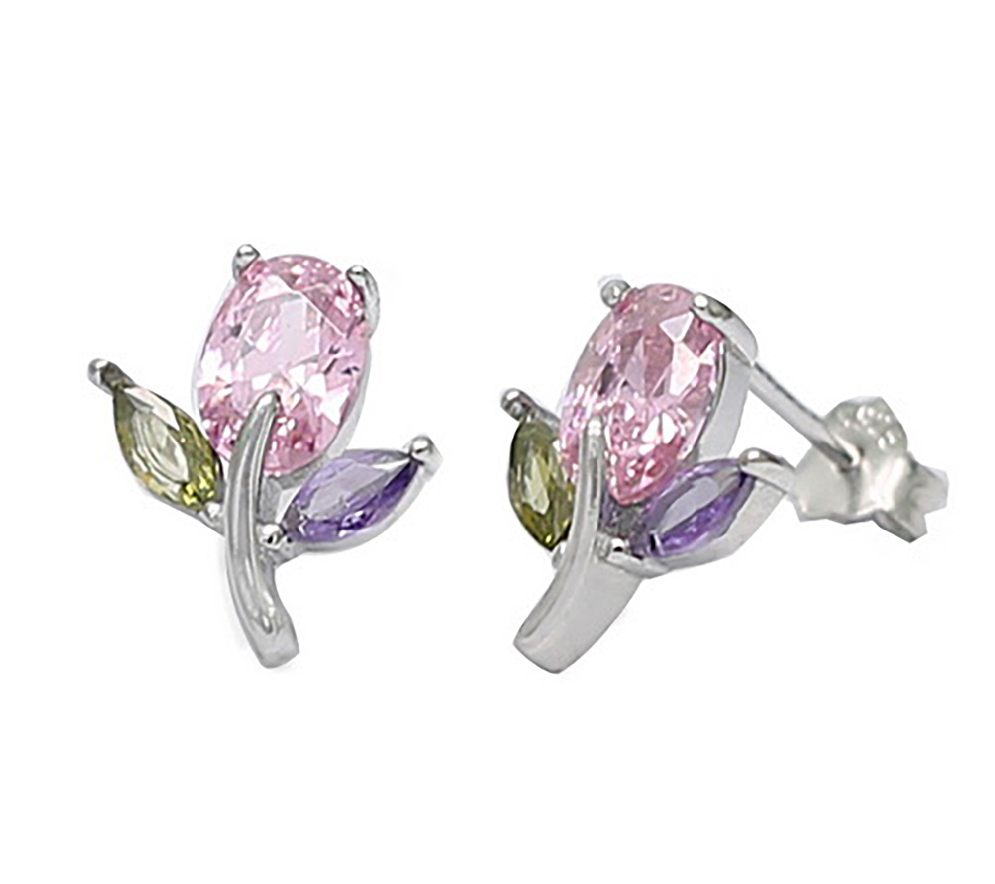 Diamonique Multi-Color Flower Stud Earrings, Sterling Silver