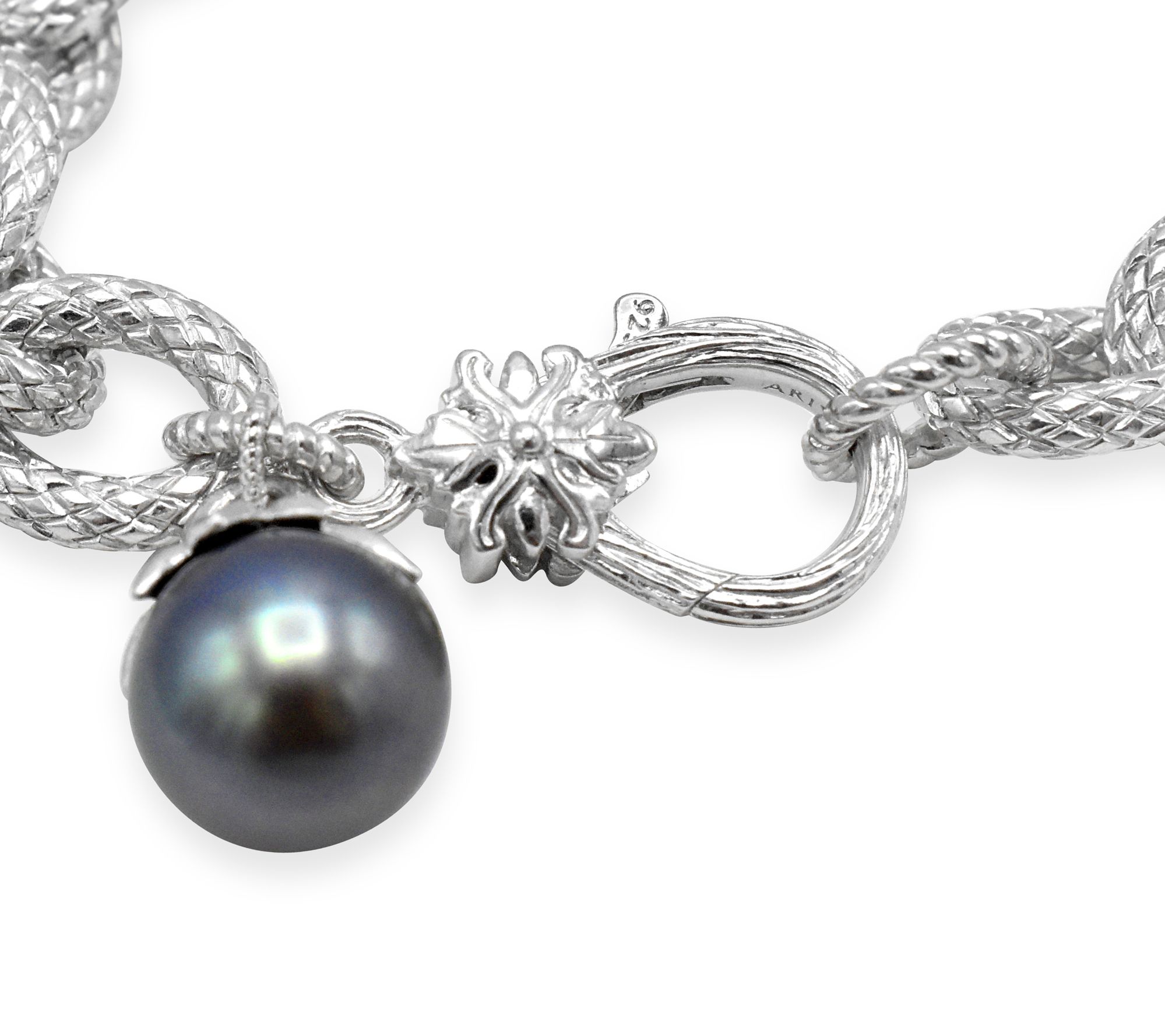 Ariva Sterling Silver Peacock Cultured Pearl Bracelet