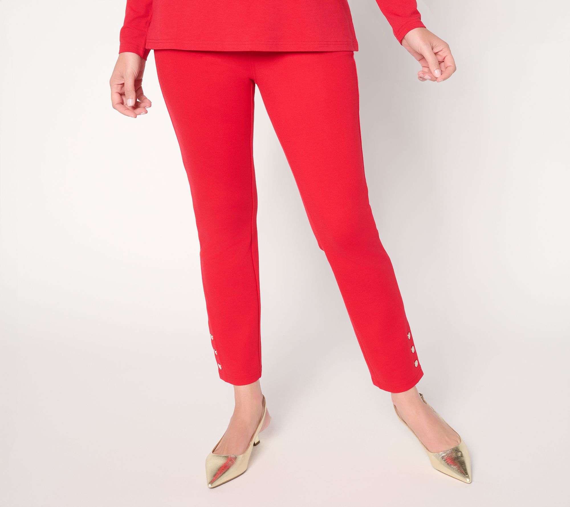 Jingle Belles by KimGravel Regular Ponte Sparkle Button Ankle Pant
