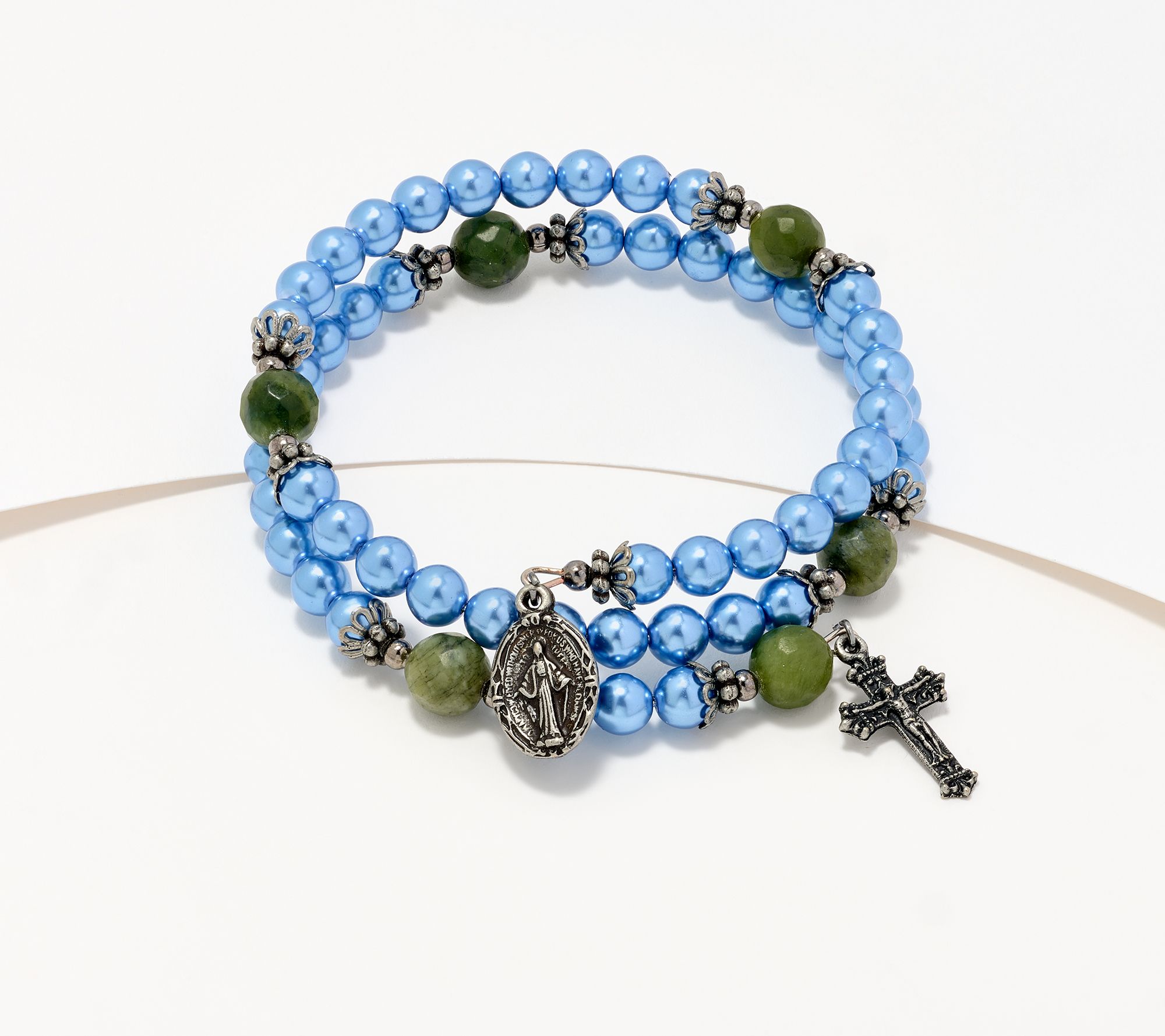 Connemara Marble Faux Pearl Coil Rosary Bracelet