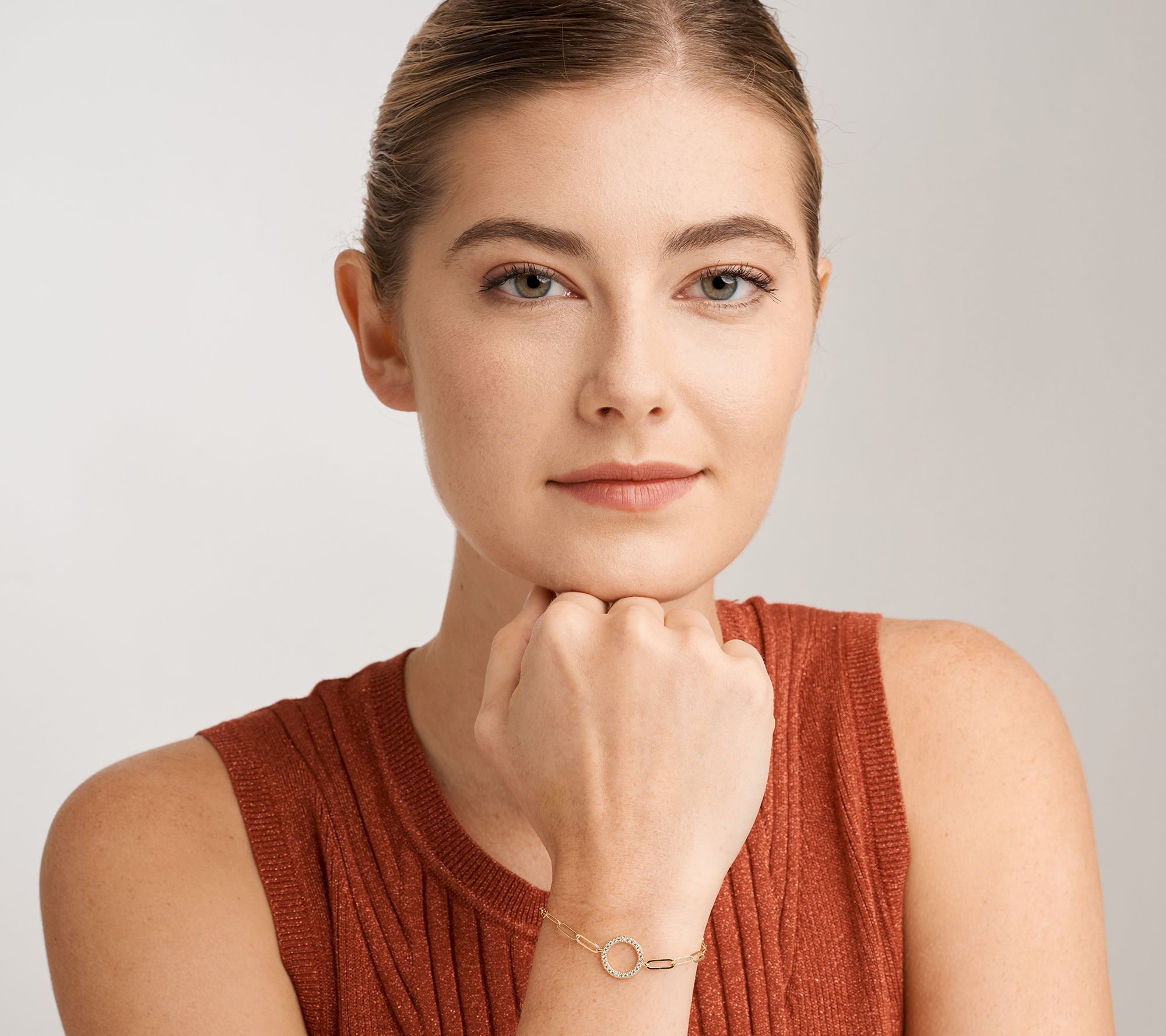 Diamonique Paperclip Link Circle Bracelet, 18Kld Clad