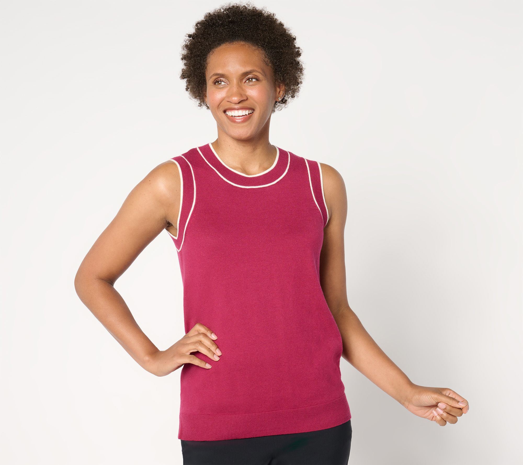 Isaac Mizrahi Live! Classic Sweater Shell with Trim Tipping