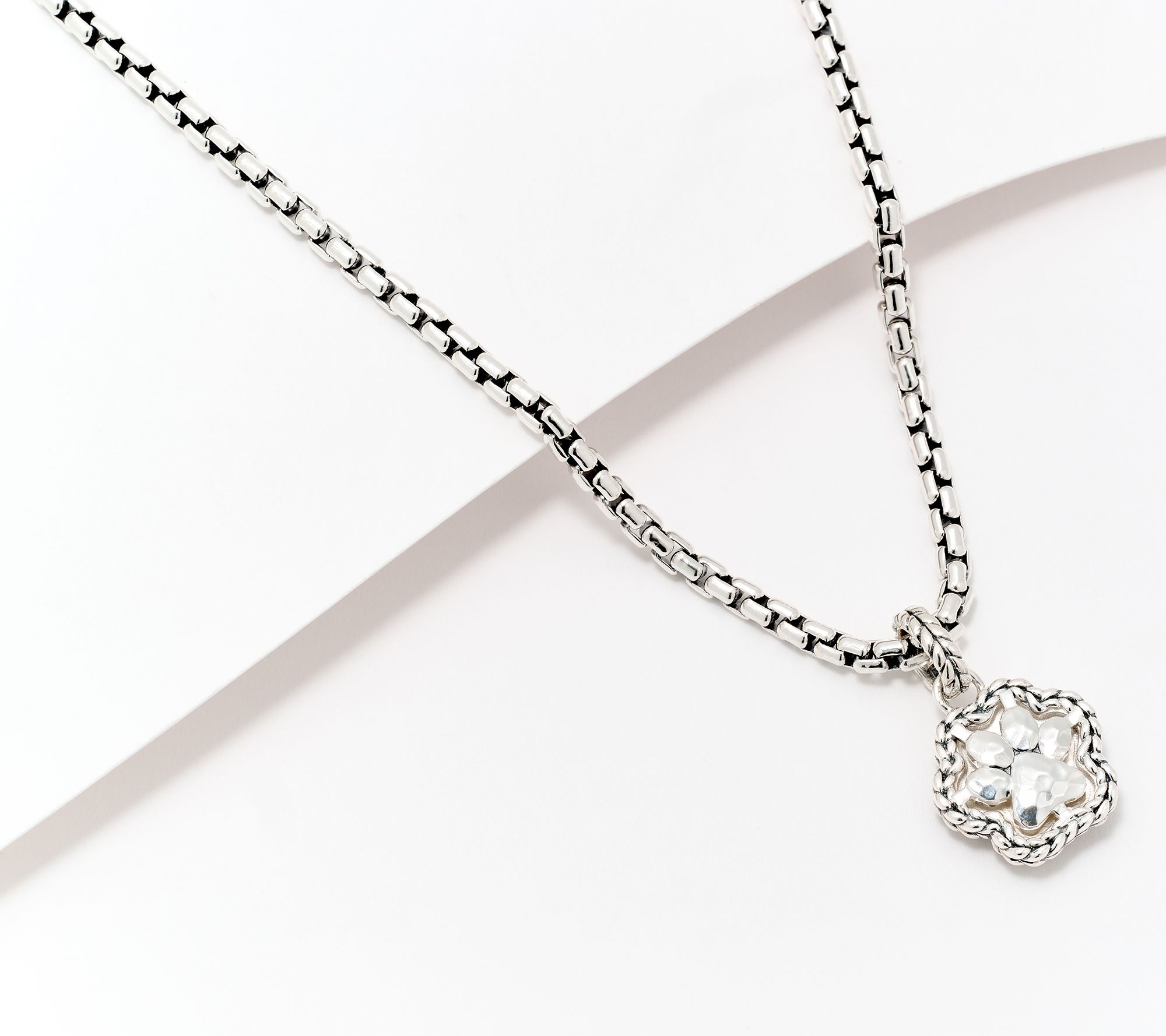 JAI Sterling Silver Diamond Pave Symbol Box Chain Necklace