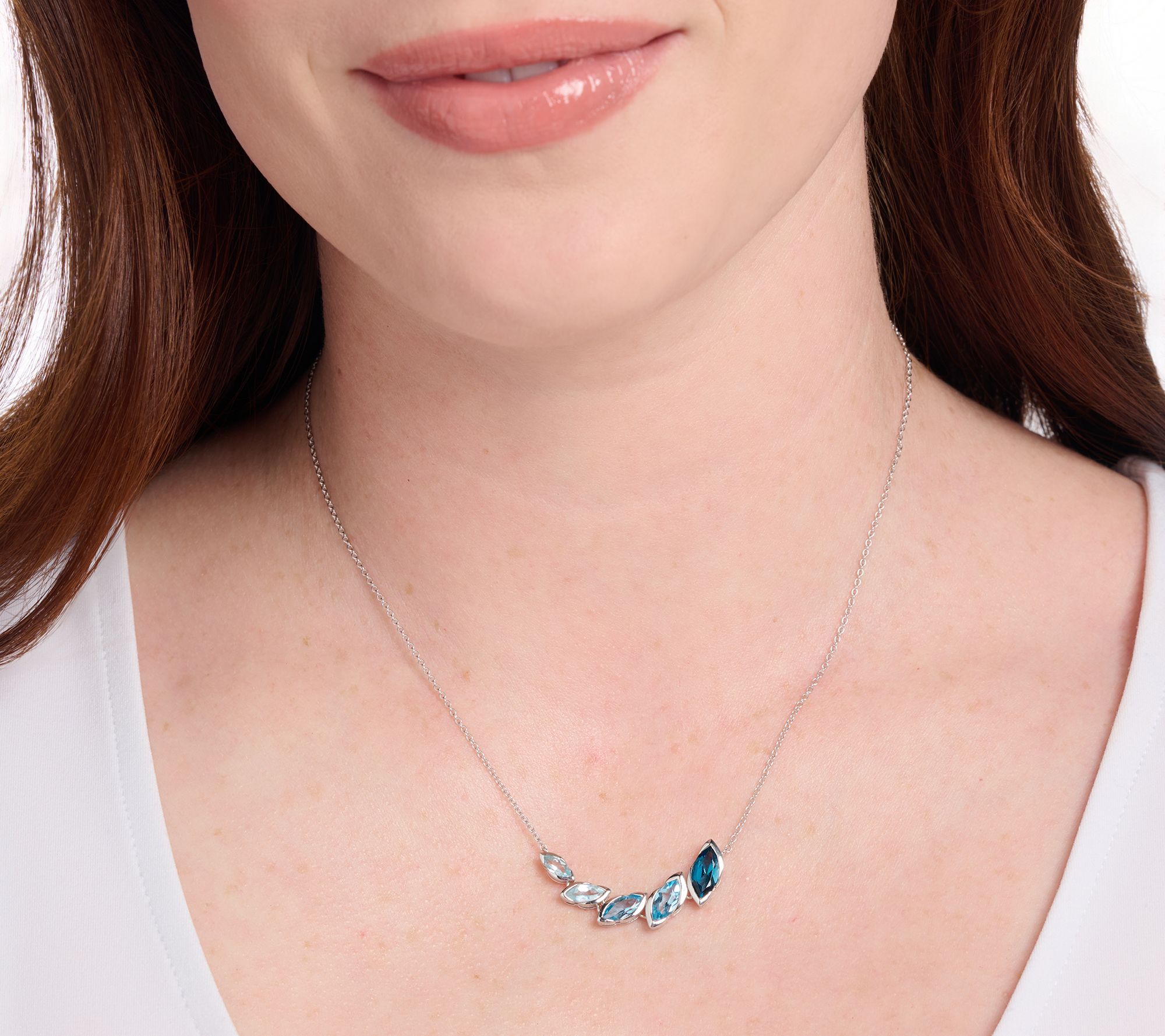 Affinity Gems Gradiant Semi- Precious Gem Semi-Bezel Necklace, Sterl