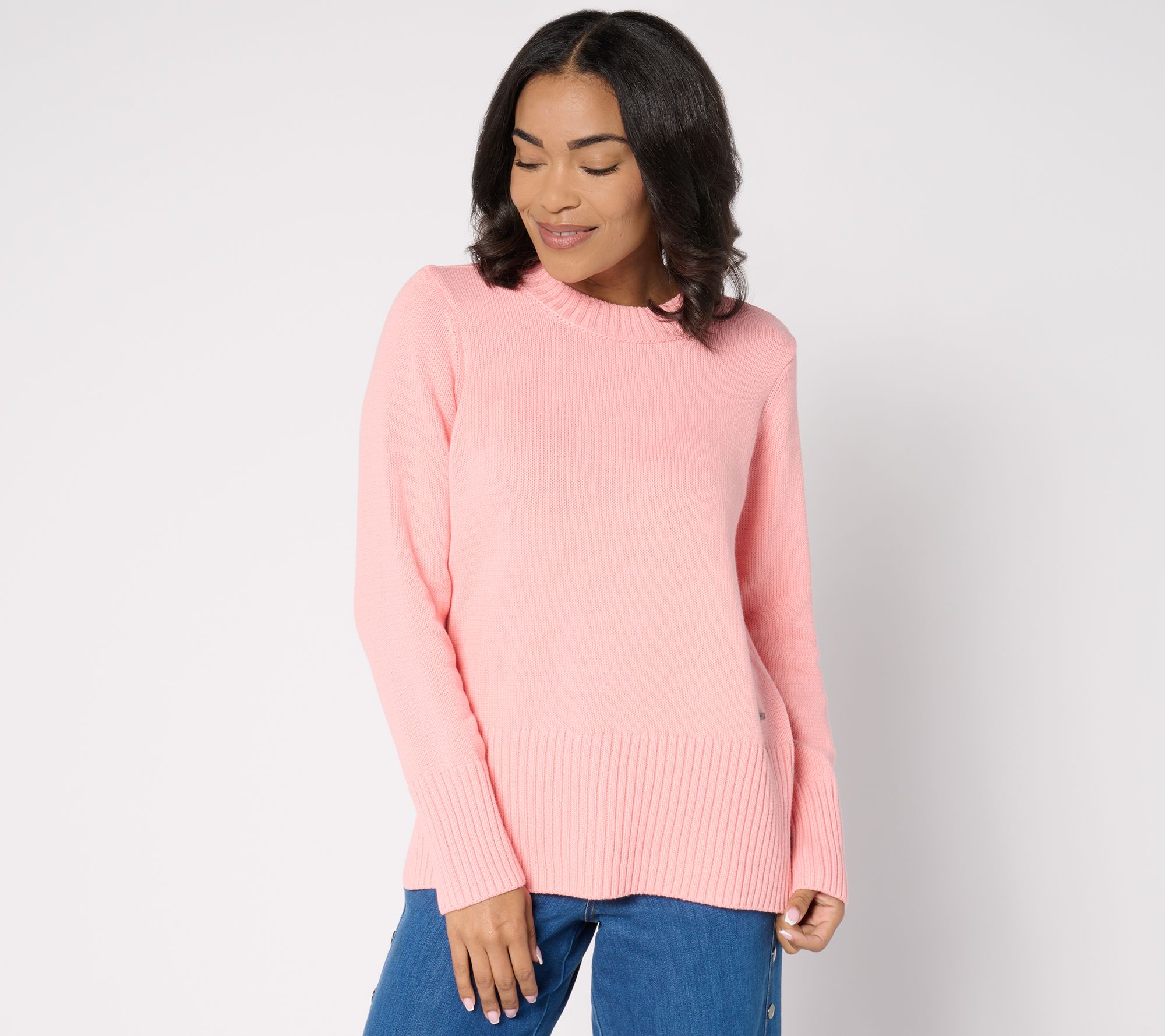 Peace Love World 100% Cotton Crewneck Sweater w/ Pop Color Detail