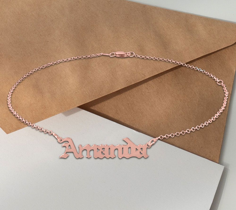 14K Rose-Plated Personalized Adjustable Name Ankle Bracelet