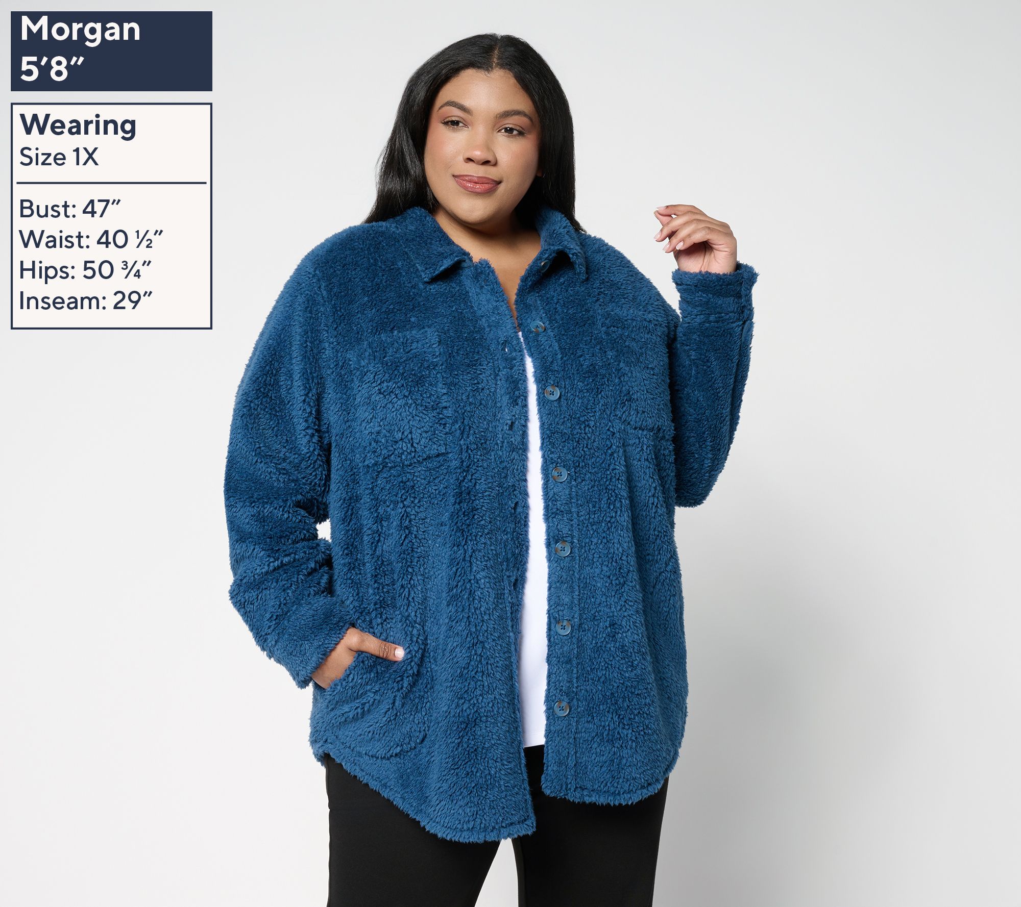 Belle by Kim Gravel Regular SophisticChic Horn Button Sherpa Shacket