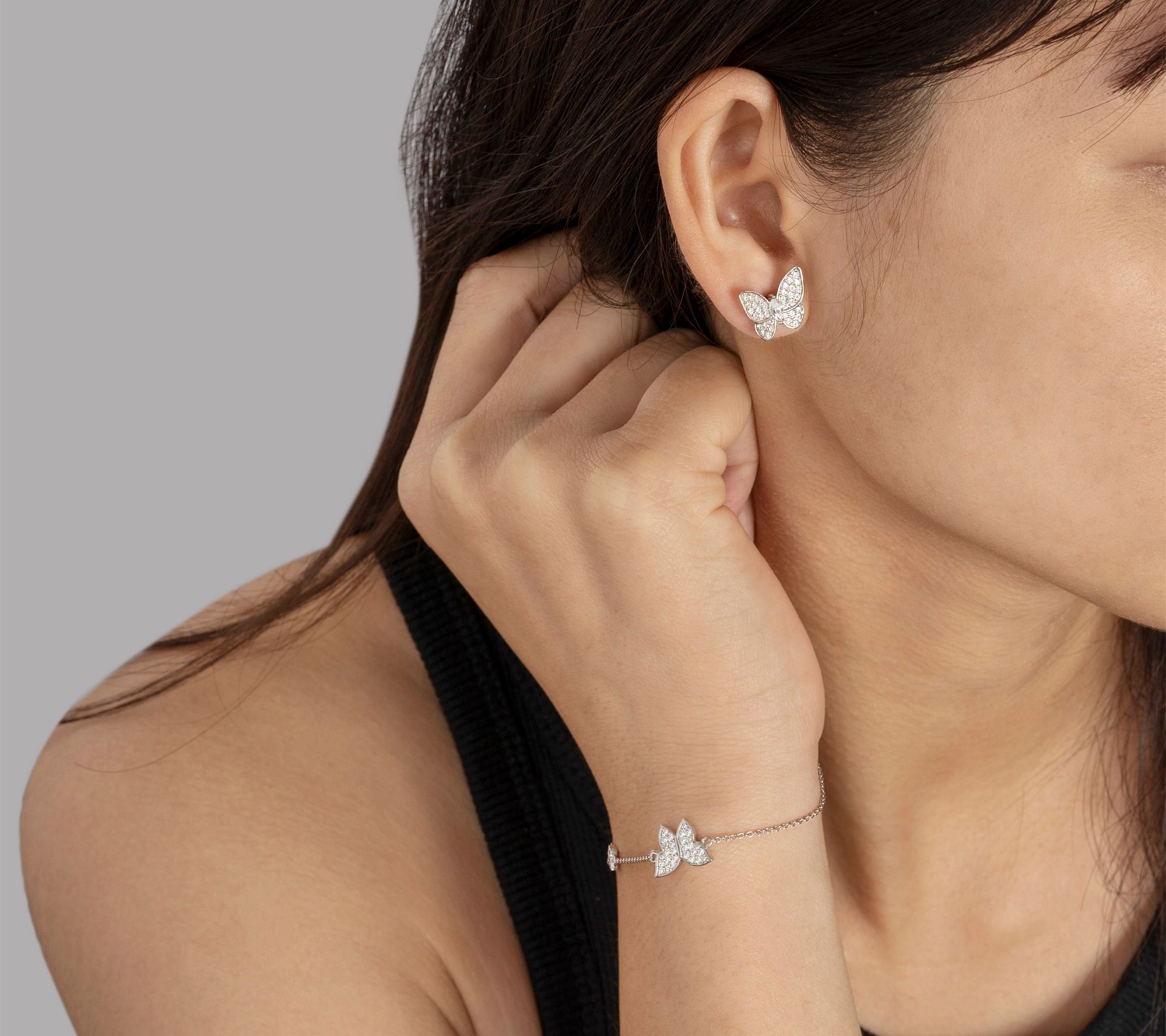 Diamonique Butterfly Bracelet & Earrings Set, Sterling Silver