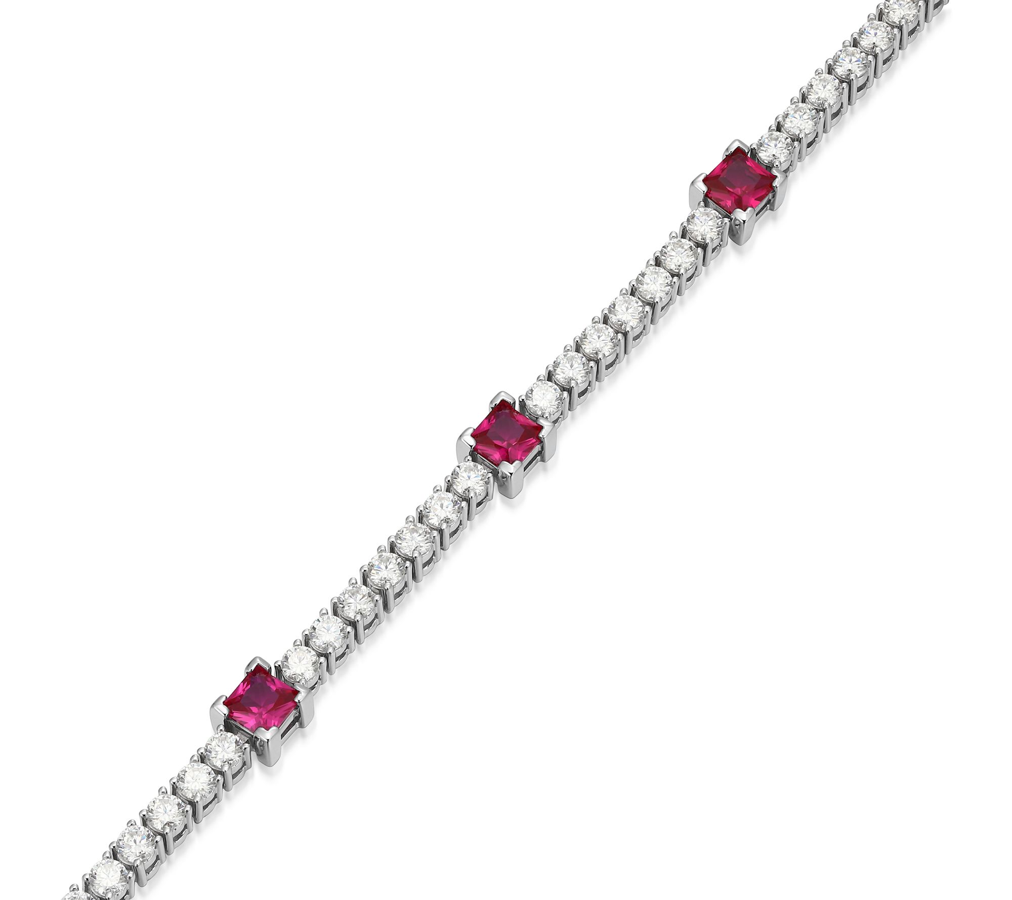 Moissanite & Created Ruby Tennis Bracelet, Sterling Silver