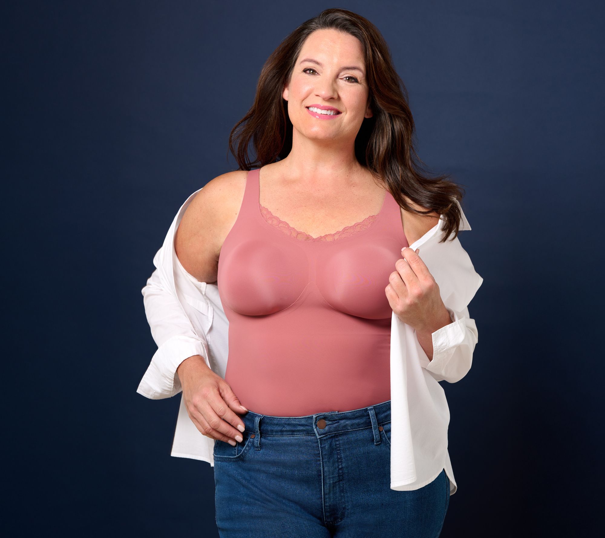 Evelyn & Bobbie Lace Trimmed V-Neck Seamless Bra Cami