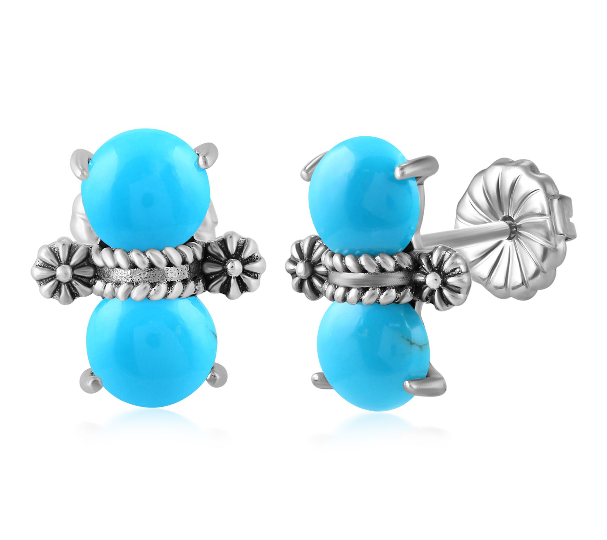 American West Sterling Silver Round Gemstone Concha Earrings