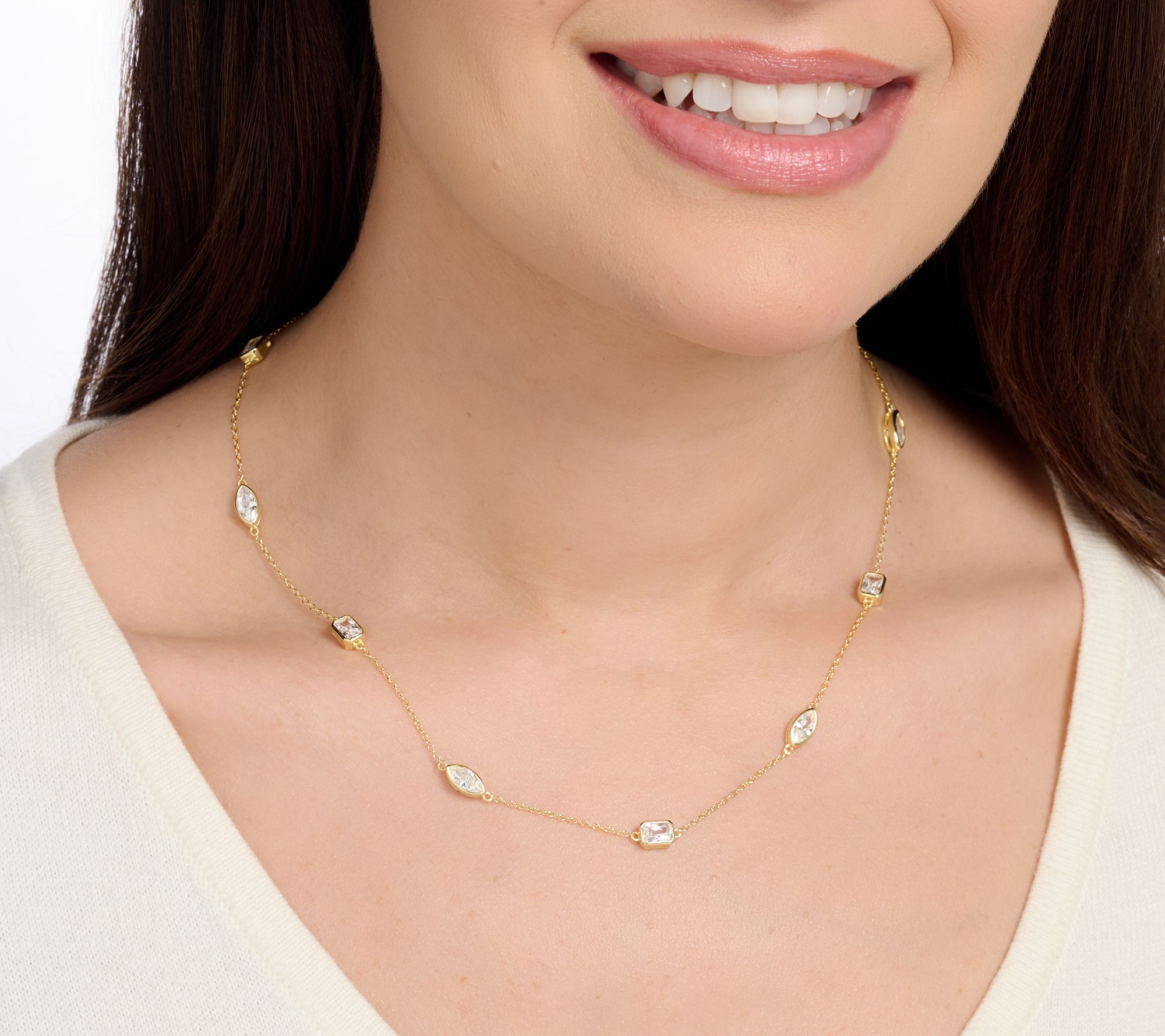 Diamonique Classics Bezel Set Station Necklace, Sterling Silver