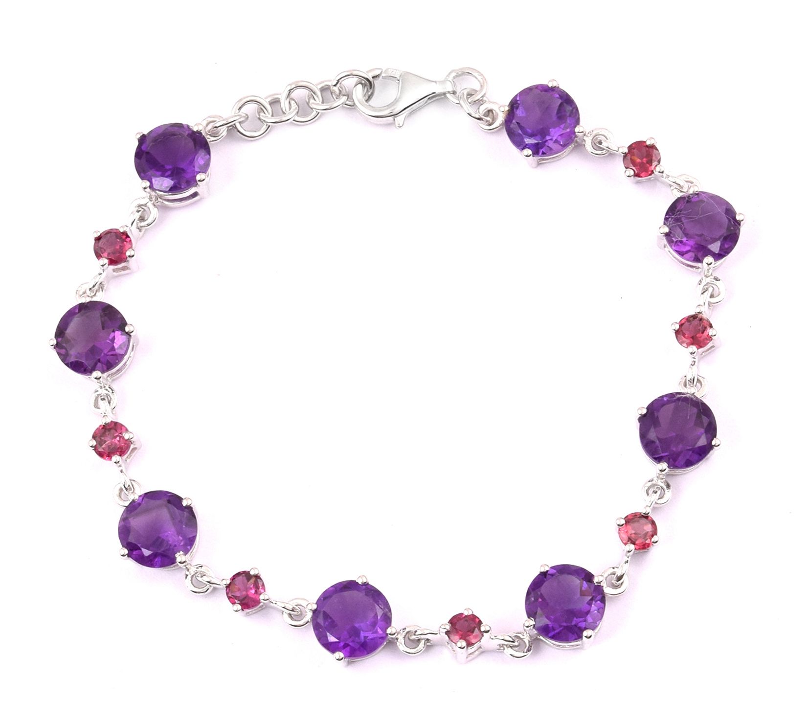 Sterling Silver 11.75 cttw Amethyst & RhodoliteBracelet