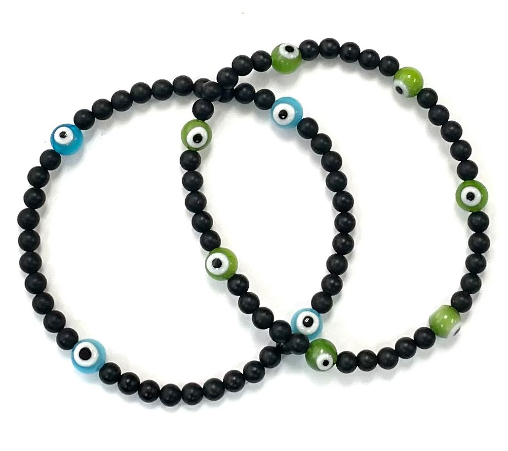 Alkeme Shield in Style Onyx Evil Eye Bracelet Set