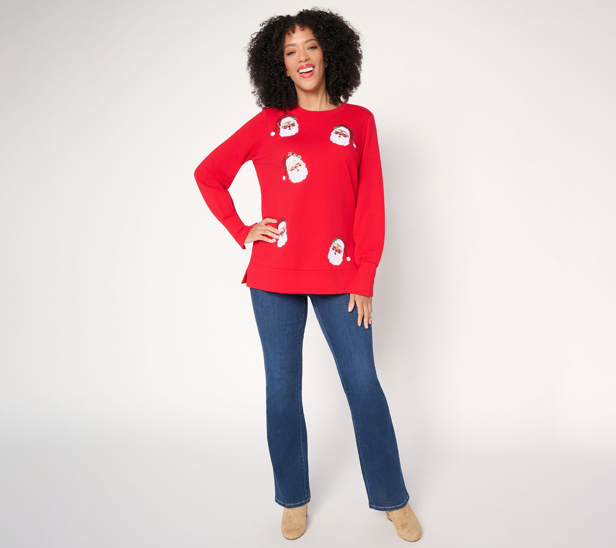 Jingle Belles by Kim Gravel Sequin Santa Knit Top