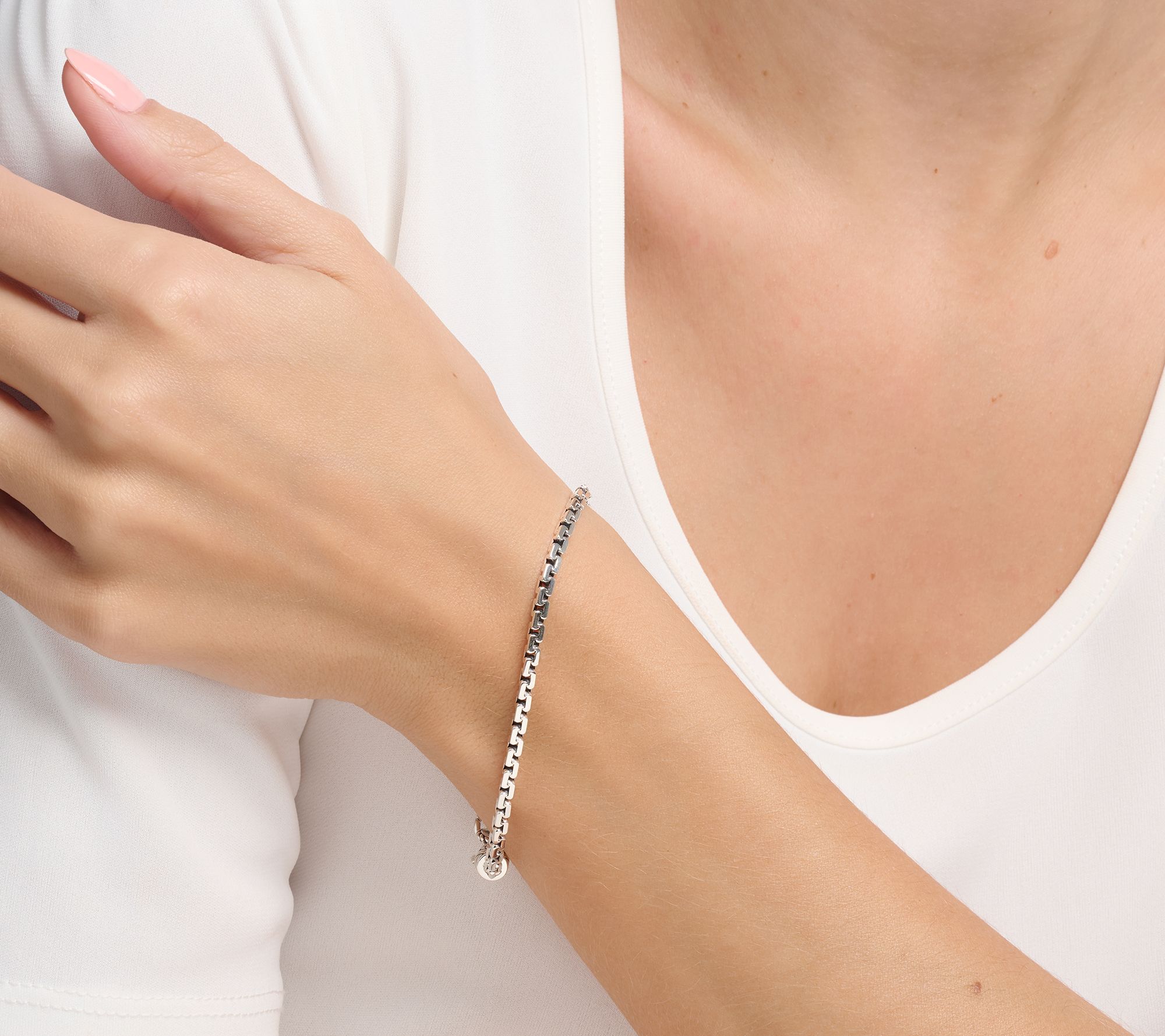 JAI x Alberti Sterling Silver Mirror Cut 4.0mm Box Chain Bracelet, 10.5g