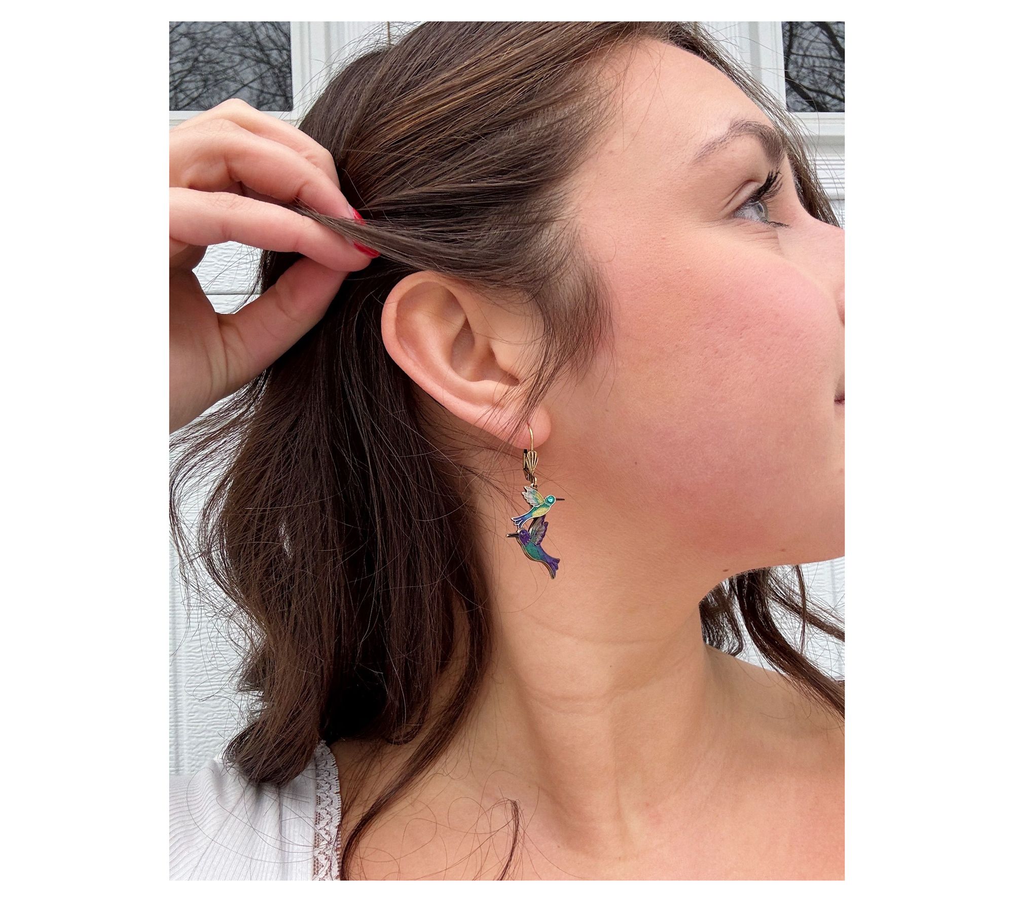 Anne Koplik Crystal Enamel Hummingbird Earrings