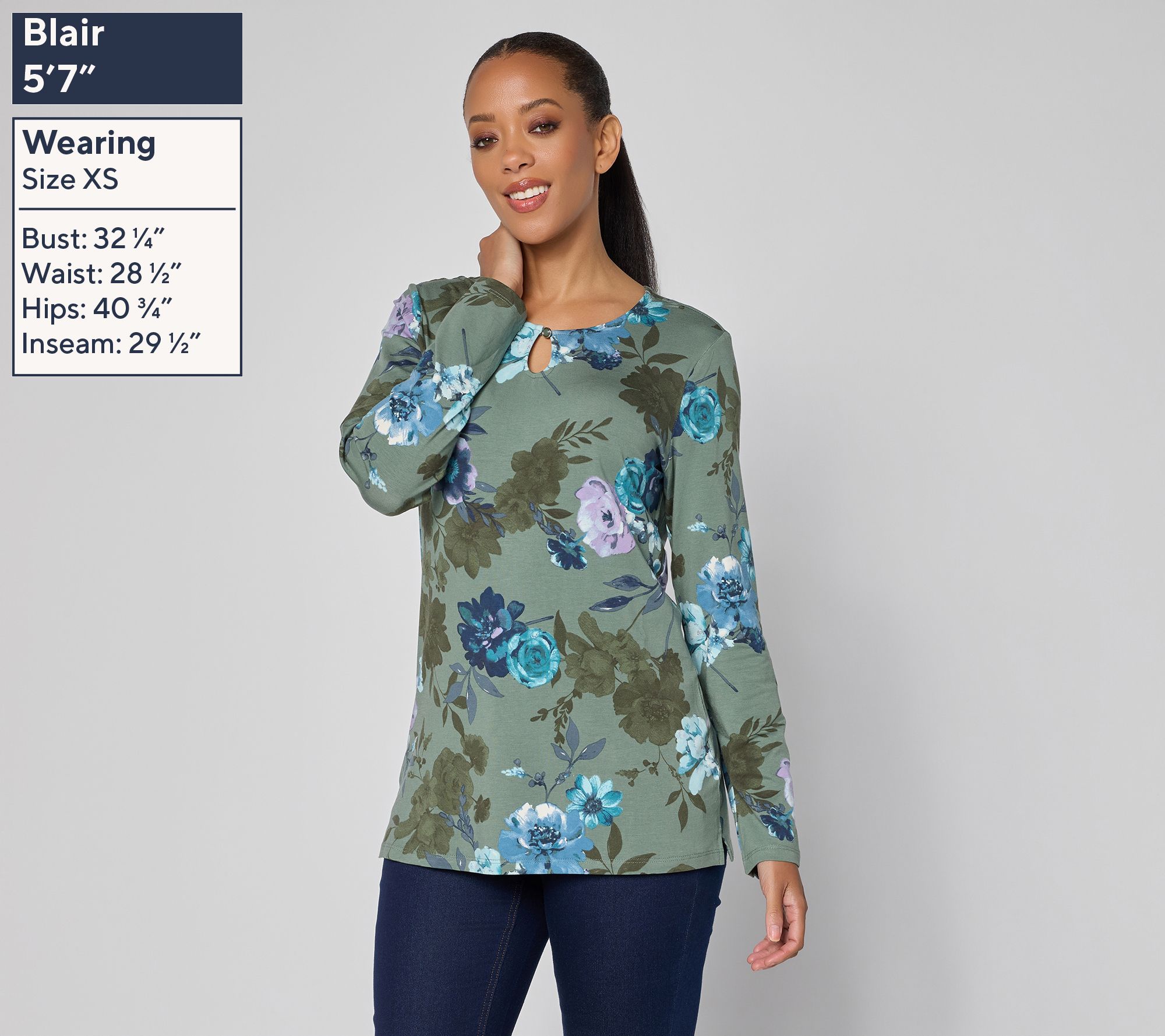 Denim & Co. Printed So Soft Jersey Keyhole Top
