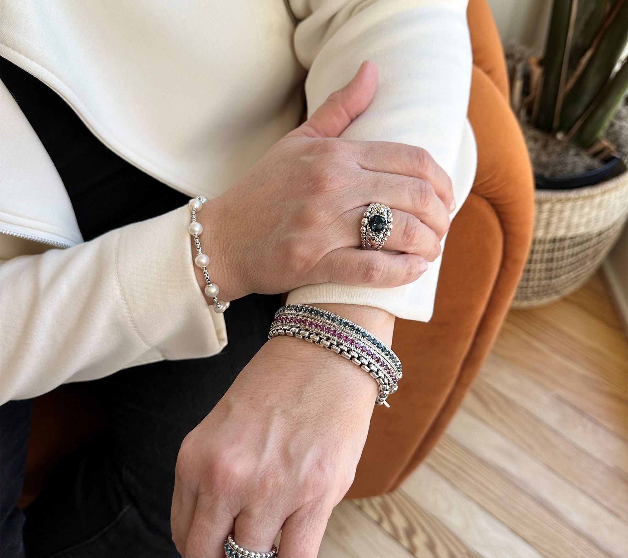 JAI Sterling Silver Cultured Pearl 2.7mm Box Chain Bracelet