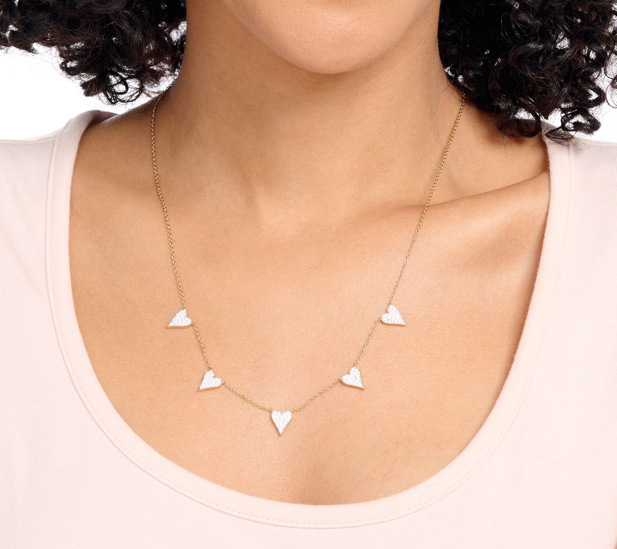 Diamonique x Jennifer Miller 5 Heart Station Necklace, Sterl