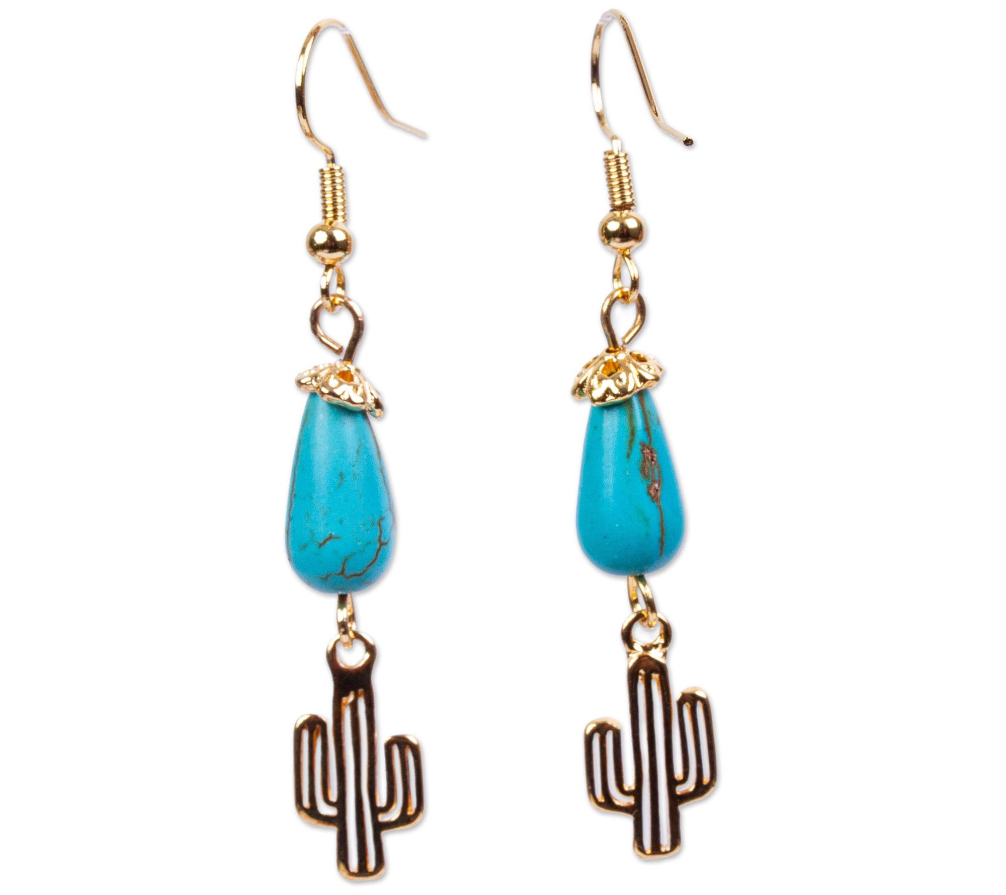 Novica Artisan Crafted 14K Plated Turquoise Cactus Earrings