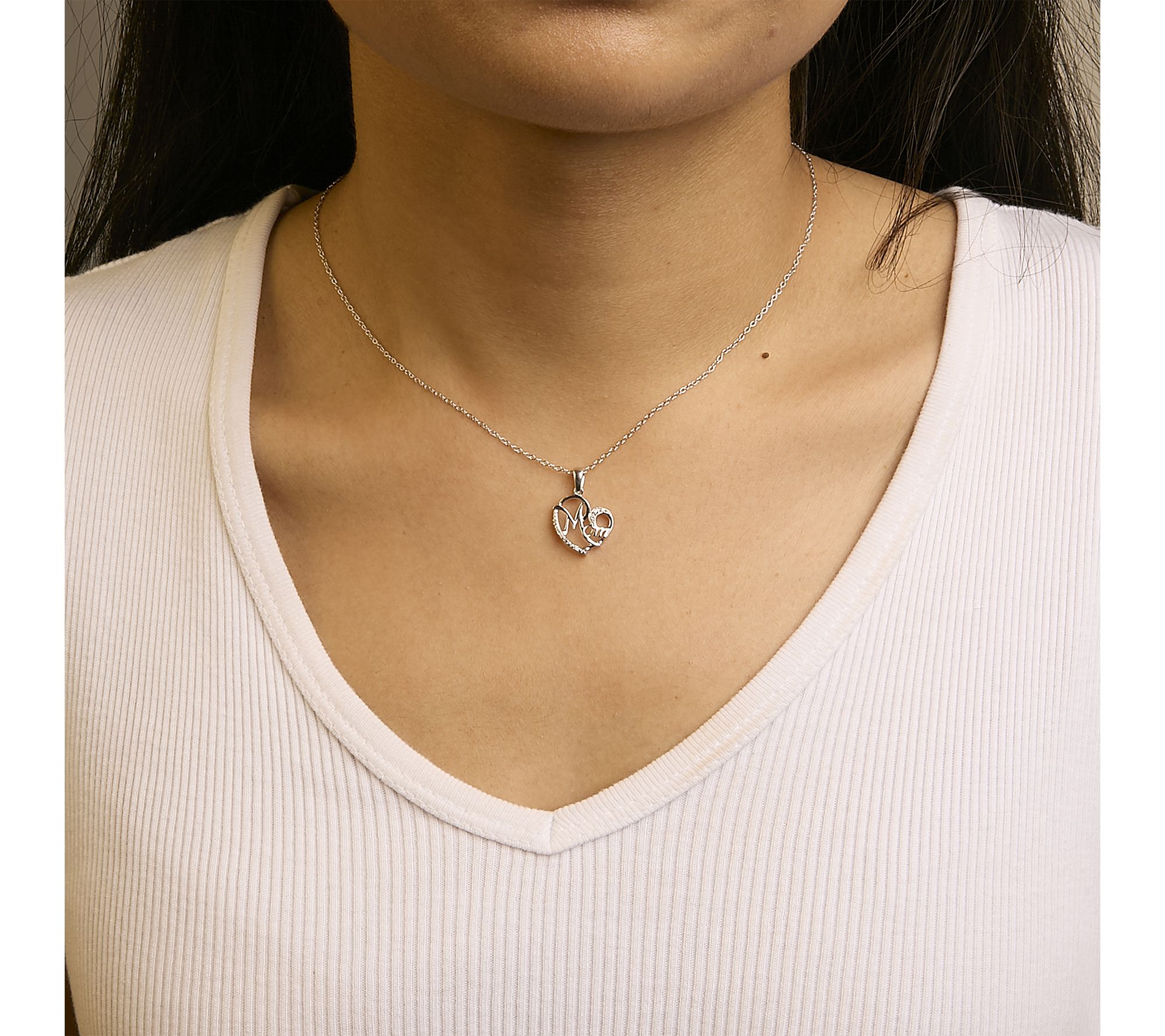 Haus of Brilliance Diamond Mom Heart Necklace,Sterling
