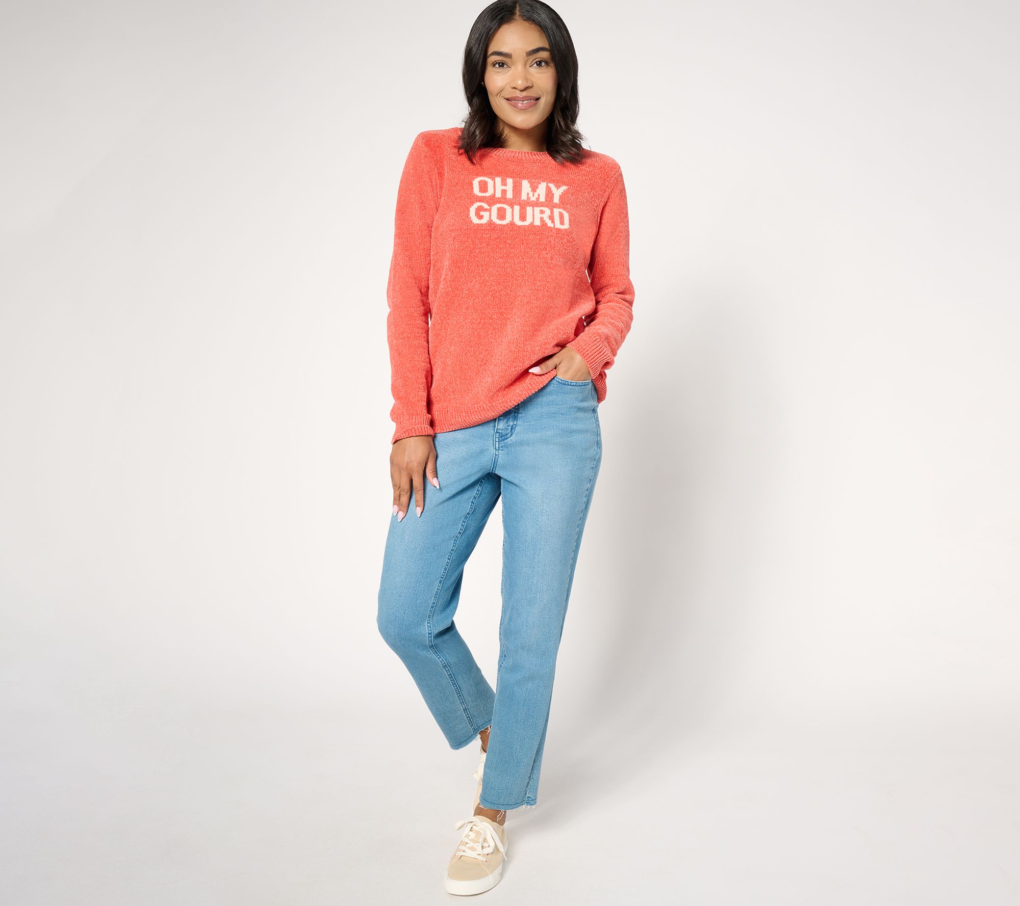 AnyBody Chenille Crewneck Message Sweater