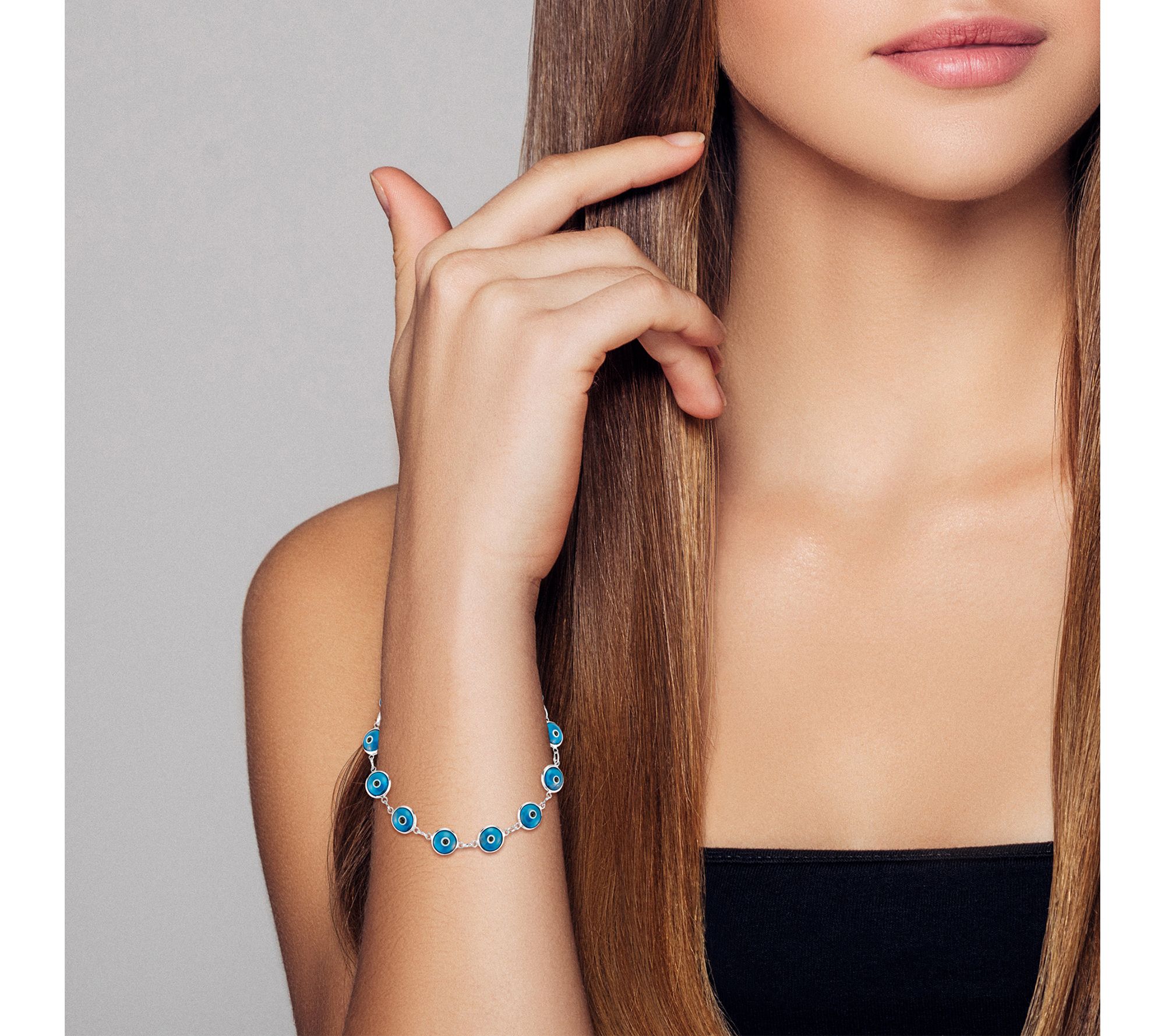 Sterlina Silver Blue Enamel Evil Eye Bracelet,Sterling