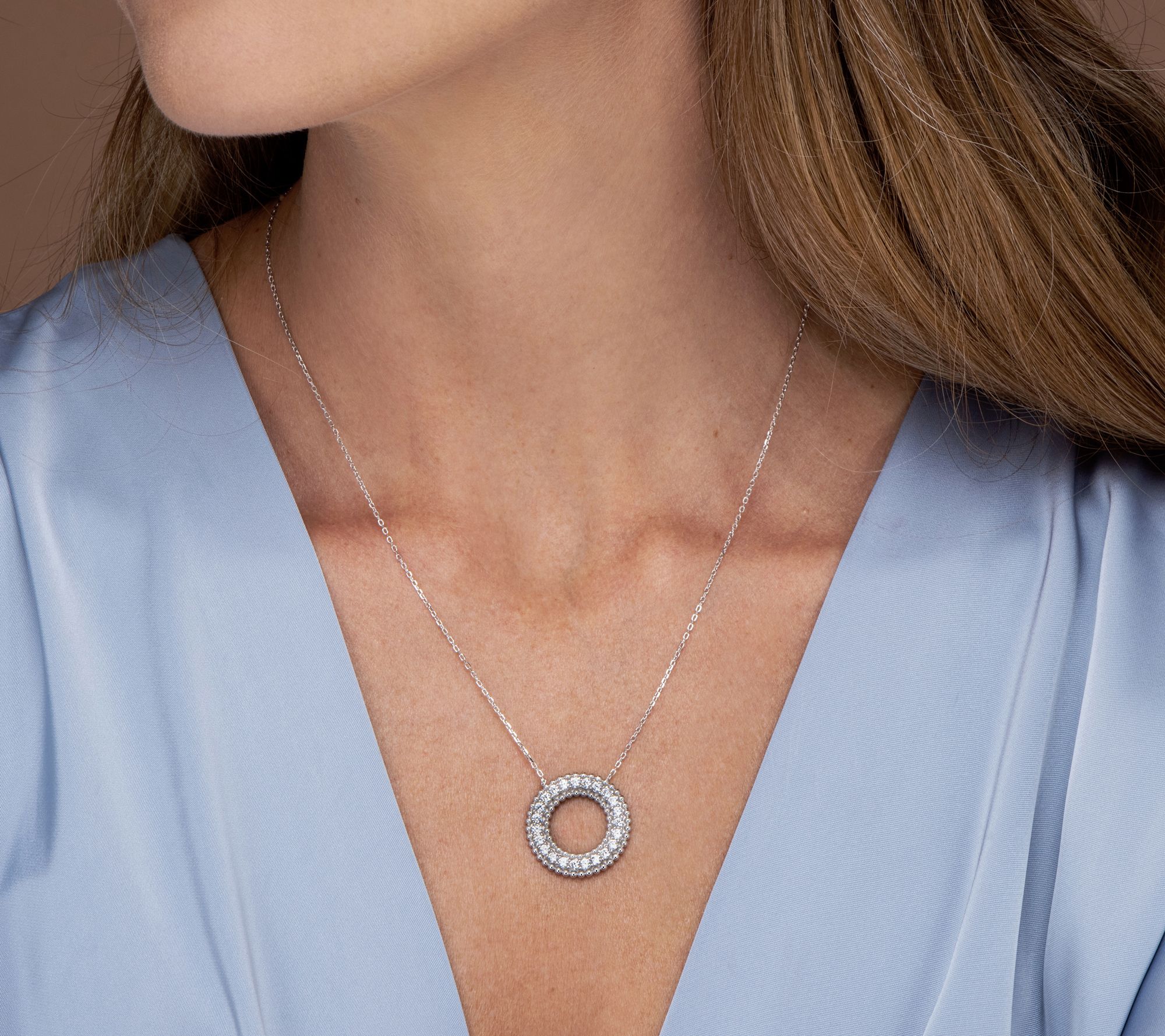 Diamonique Open Circle Necklace, Sterling Silver