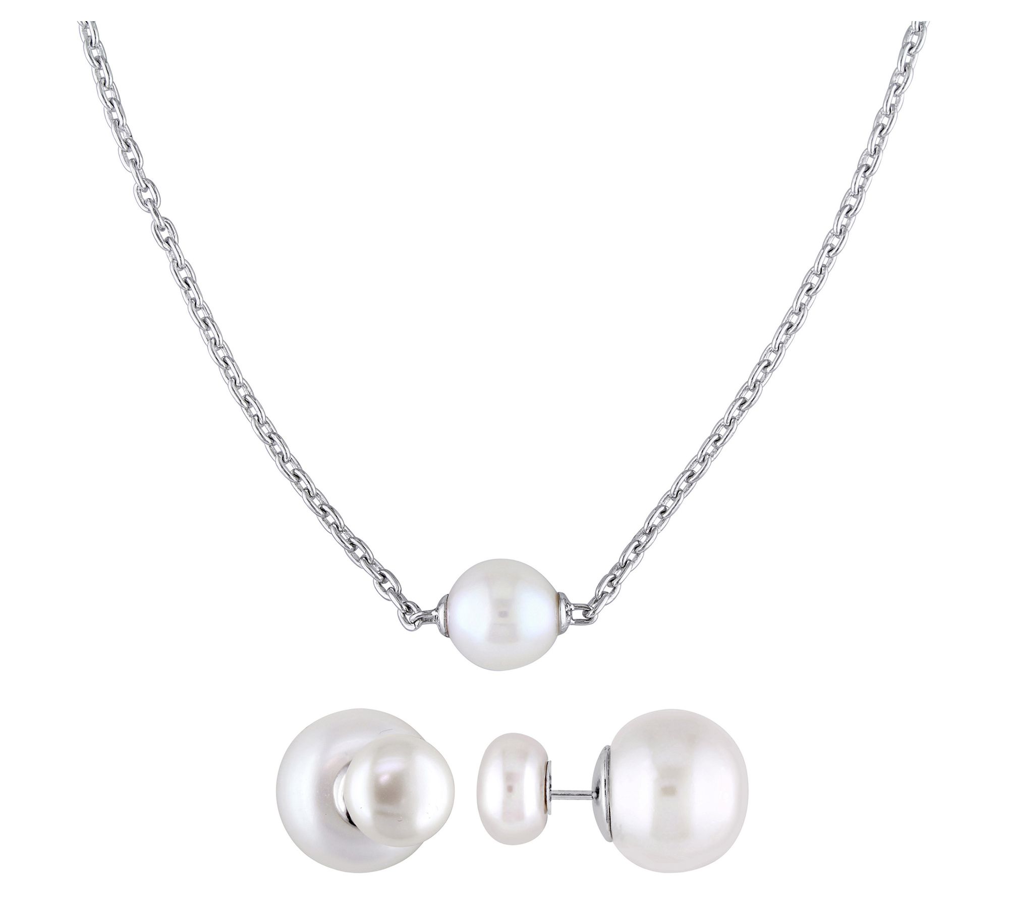 Affinity Cultured Pearl Earrings & Necklace Set , Sterling