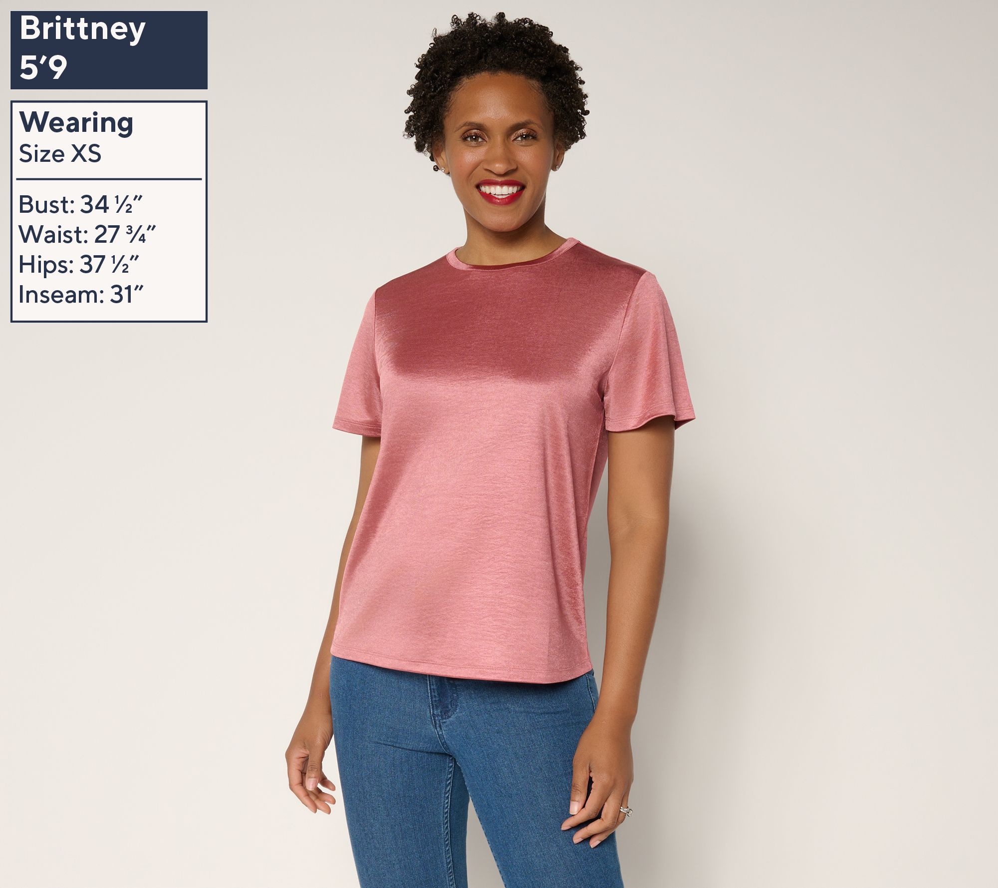 BEAUTIFUL by Lawrence Zarian Knit Satin Short Sleeve Top