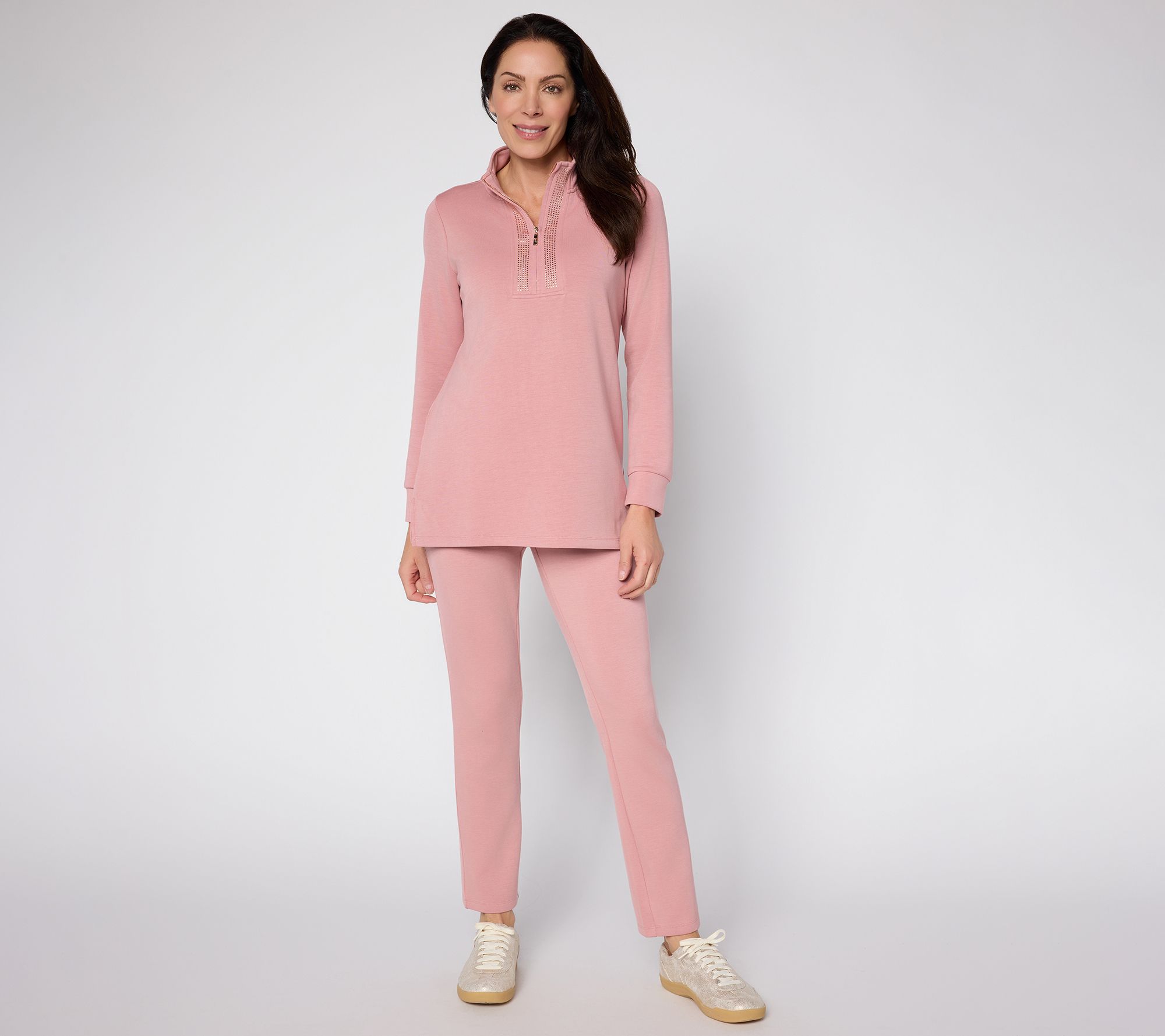 Belle by Kim Gravel Petite ScubaLuxe Sparkle Half-Zip Tunic