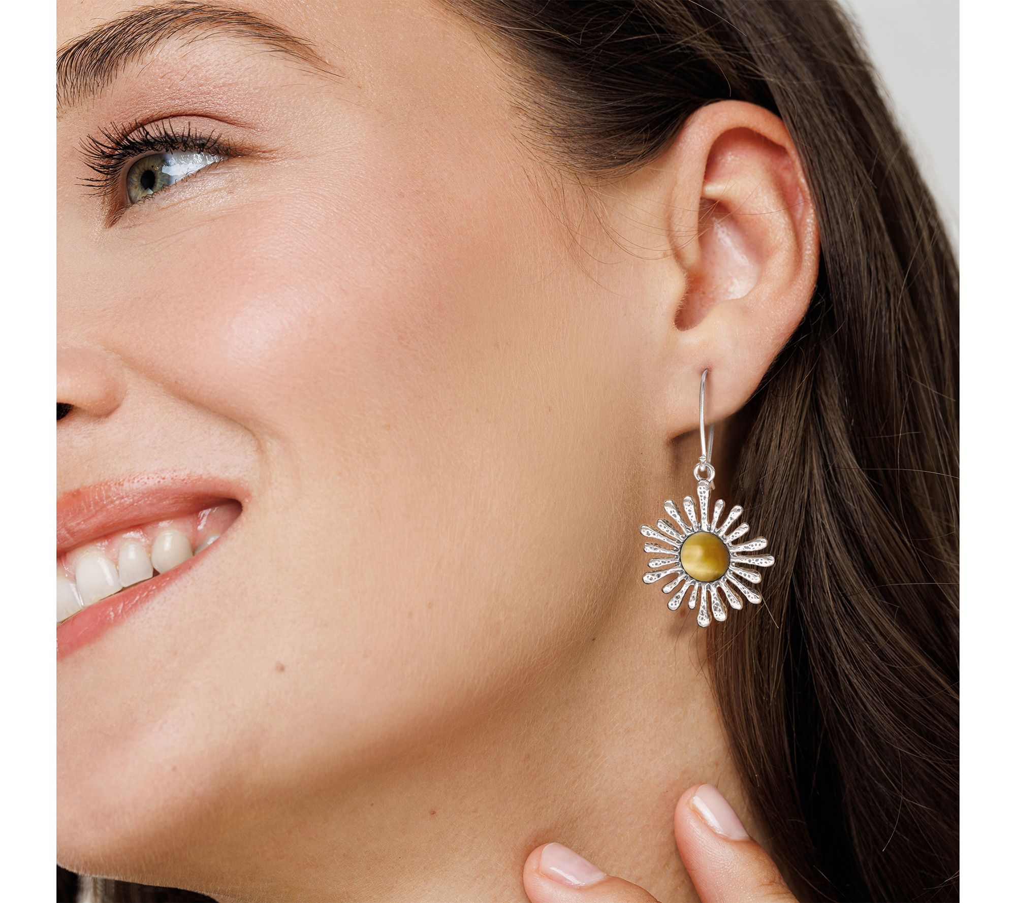 Or Paz Sterling Silver Gemstone Sunray Dangle Earrings