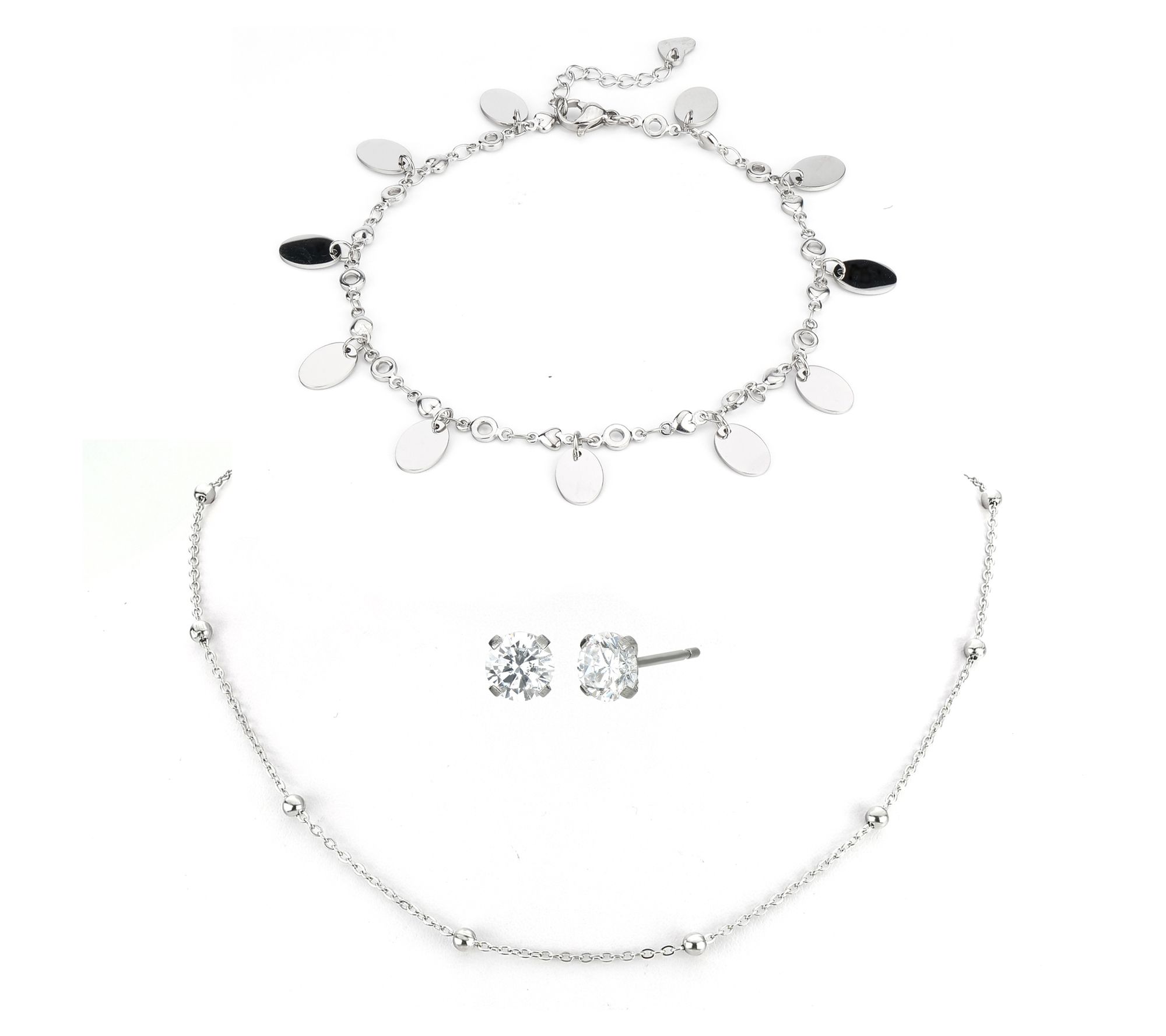 Steel By Design Crystal Necklace, Anklet & Earrings Set