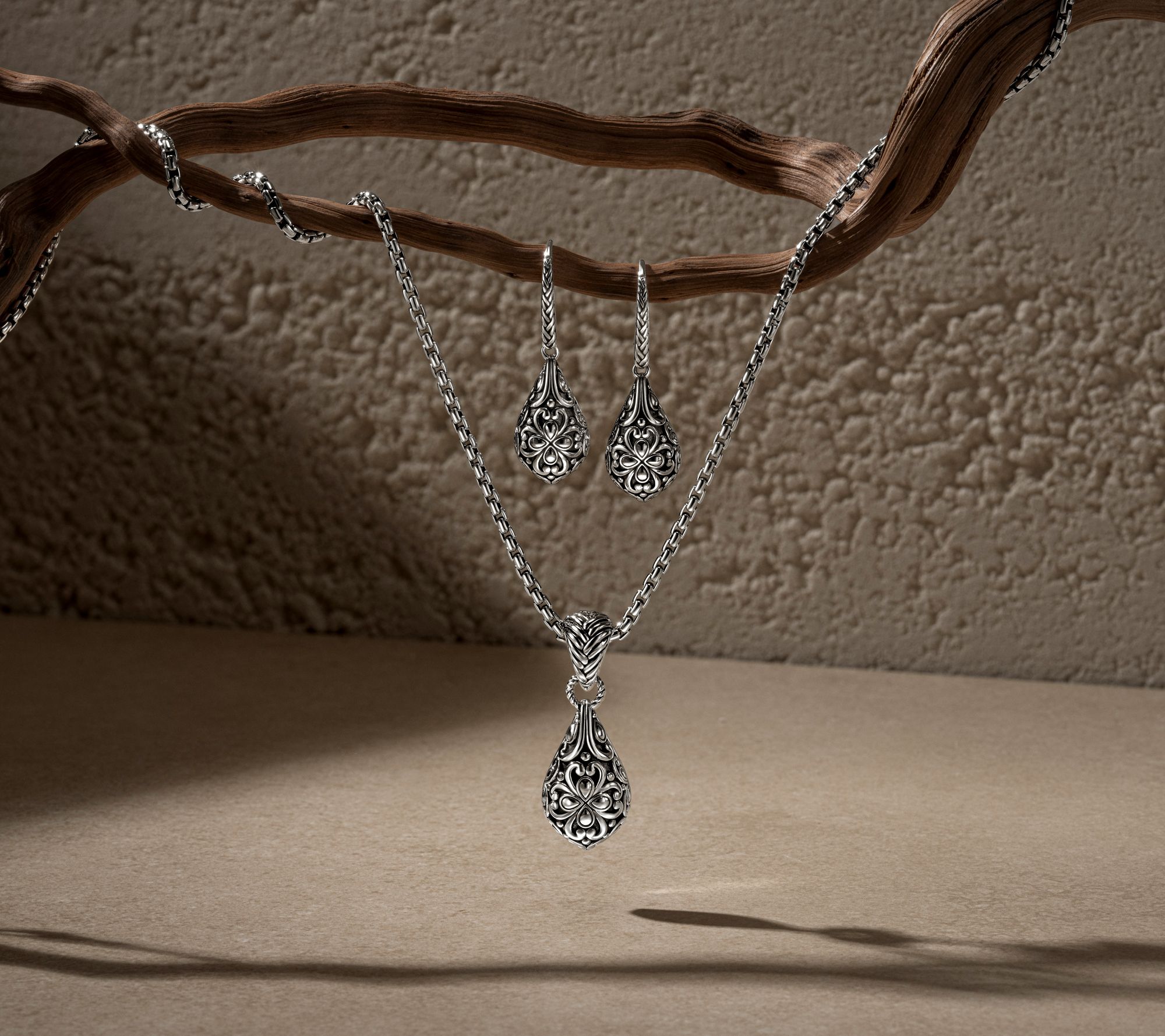 JAI Sterling Silver Heritage Lotus Textured Earrings