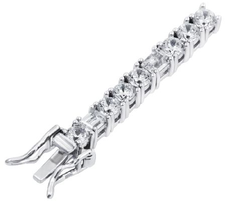 Diamonique Round and Baguette Tennis Bracelet,Platinum Clad
