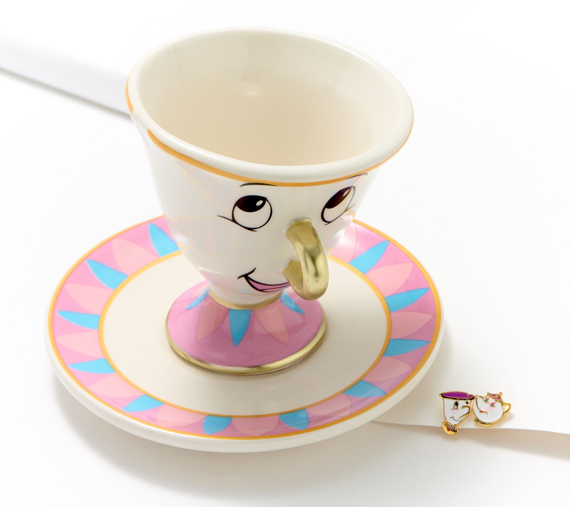 Disney Mrs. Potts & Chip Sterling Stud Earrings & Trinket Tray