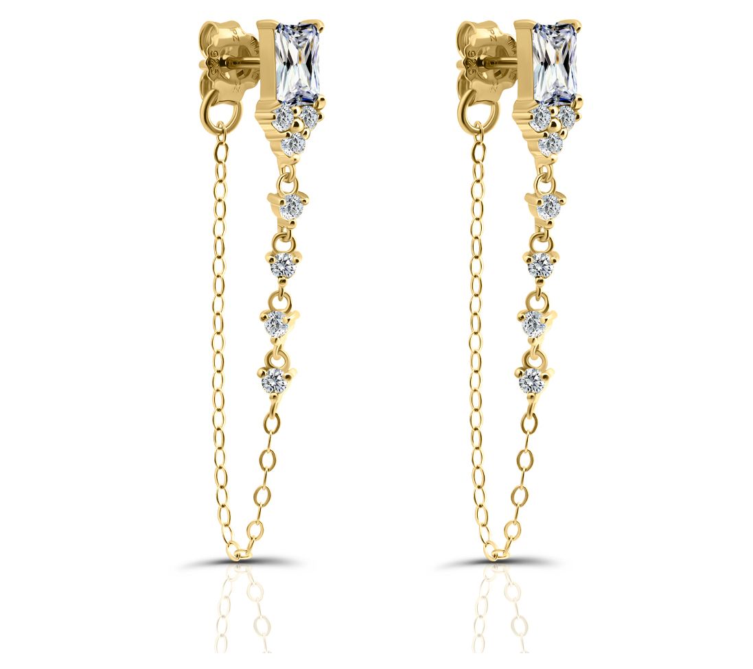 Diamonique 2.40 cttw Baguette Chain Earrings, Sterling Silver